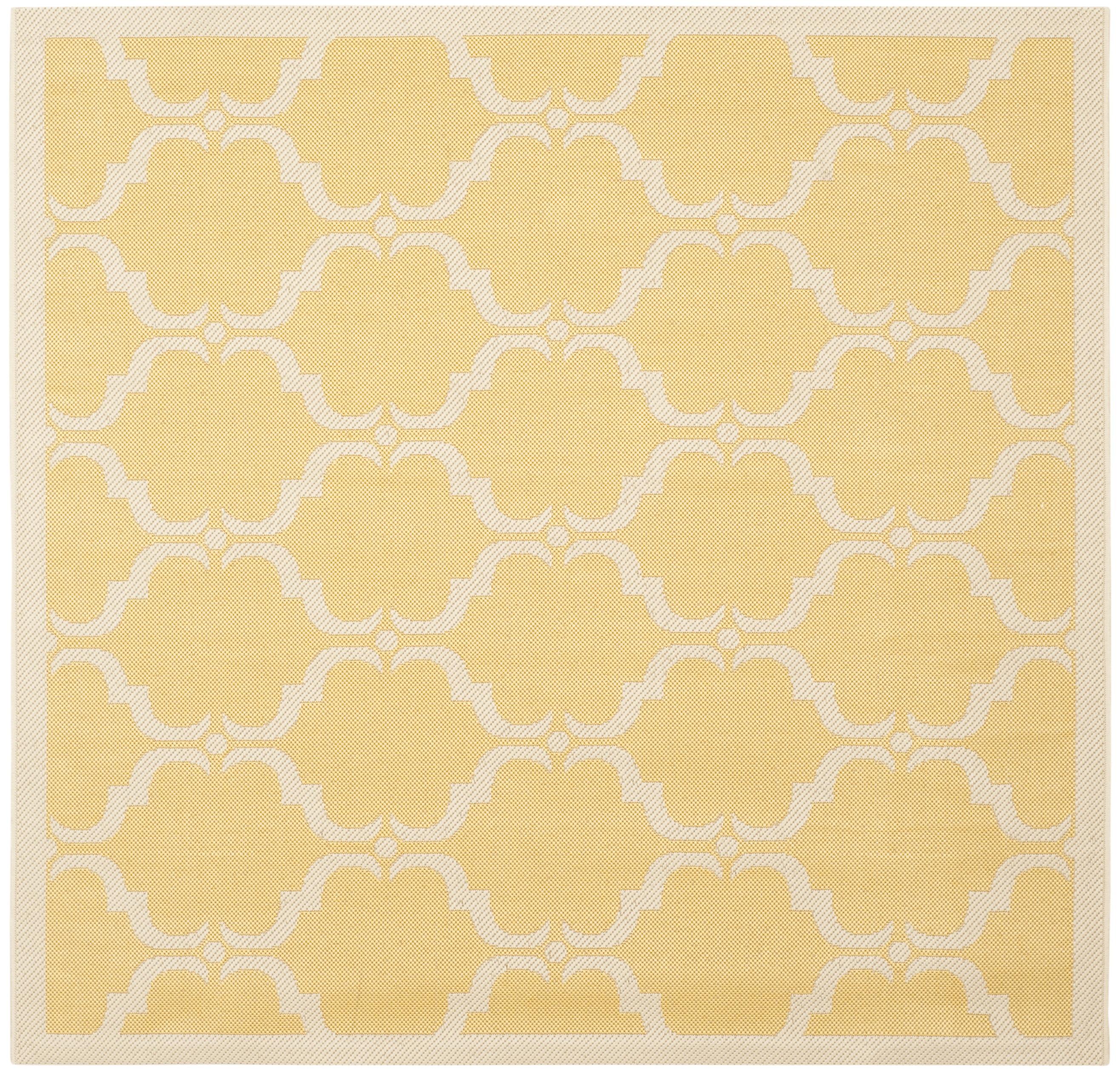 SAFAVIEH Courtyard Estelle Geometric Indoor/Outdoor Area Rug, Yellow/Beige, 4' x 4' Square