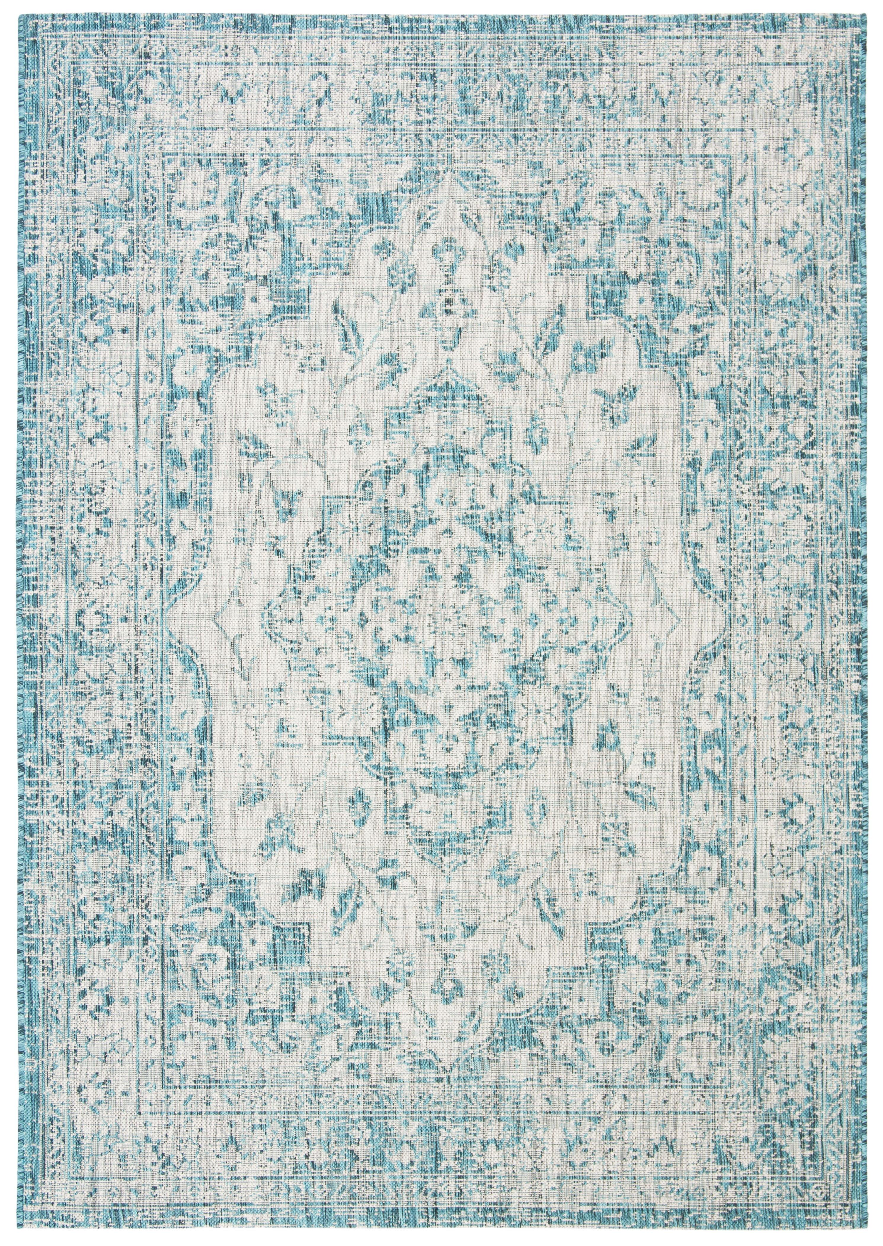 Chic Blue and Grey 9' x 12' Reversible Outdoor Rug