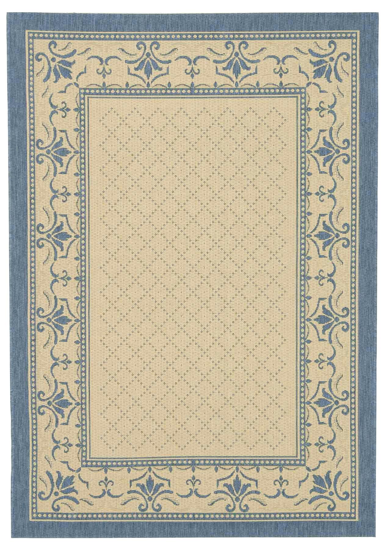 SAFAVIEH Courtyard Eva Traditional Indoor/Outdoor Area Rug, 6'7" x 9'6", Natural/Blue