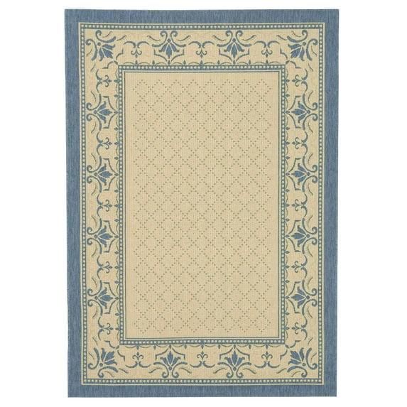 SAFAVIEH Courtyard Eva Traditional Indoor/Outdoor Area Rug, 6'7" x 9'6", Natural/Blue