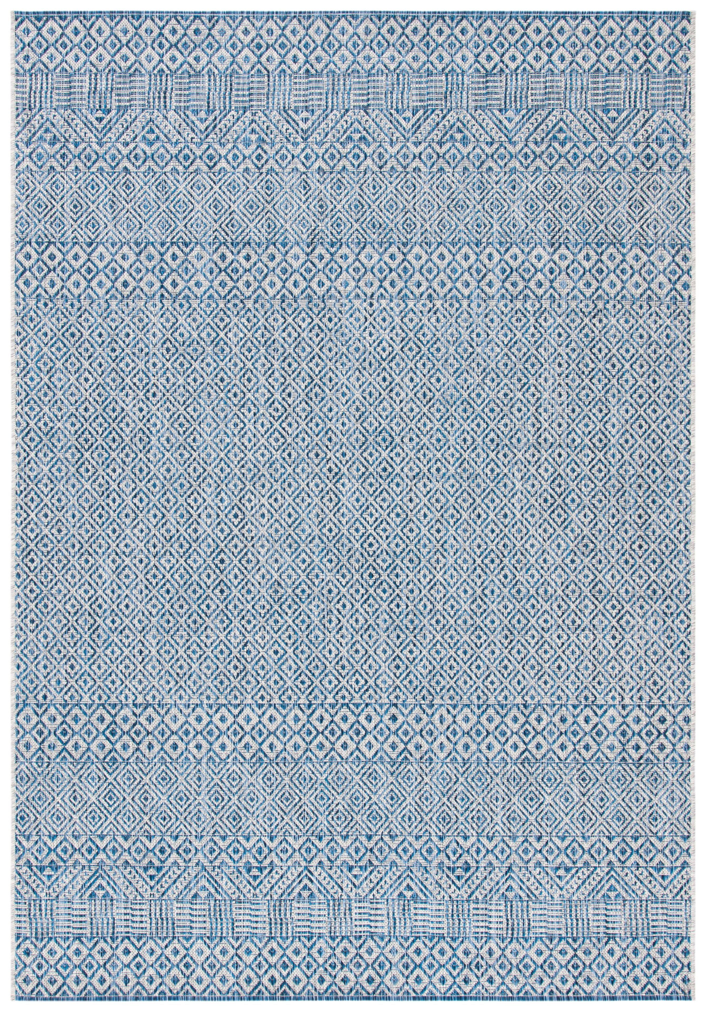 Blue Rectangular Non-slip Synthetic Indoor/Outdoor Rug