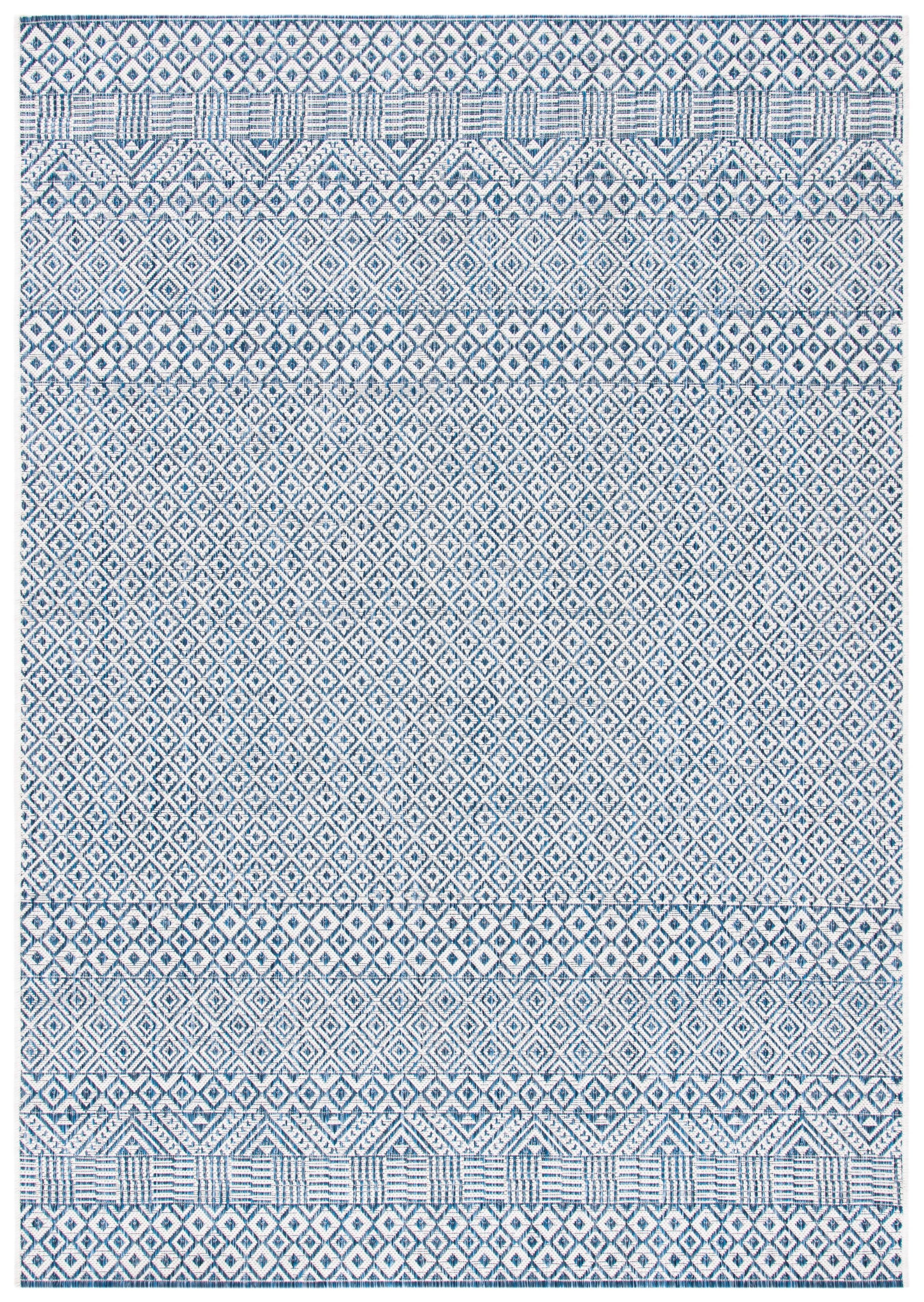 Blue Rectangular Flat Woven Synthetic Indoor/Outdoor Rug