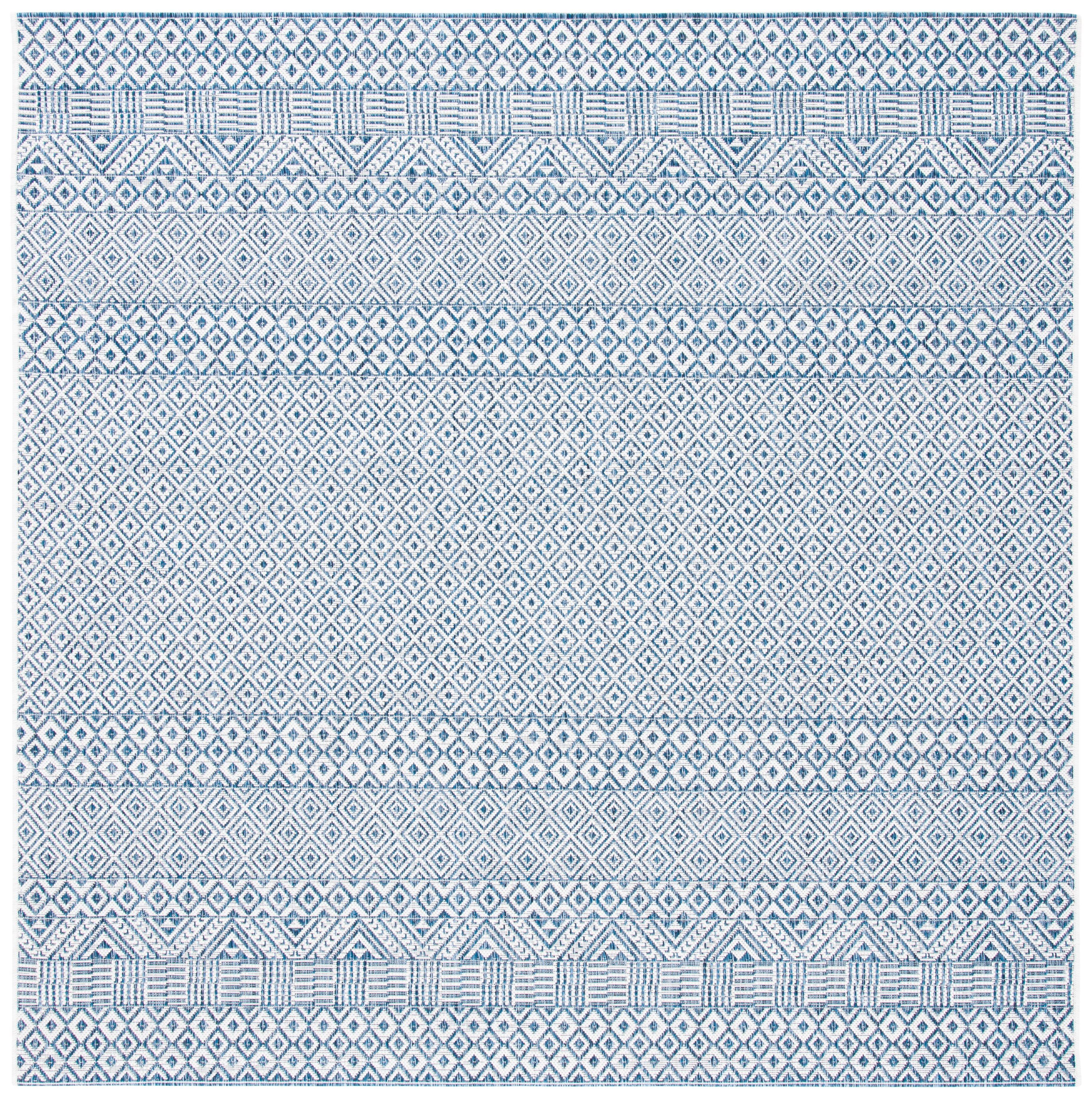 SAFAVIEH Courtyard Evander Geometric Indoor/Outdoor Area Rug, Blue/Navy, 4' x 4' Square