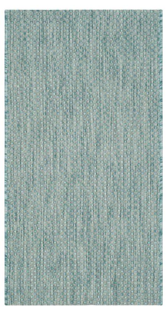 Reversible Aqua/Grey Rectangular Easy-Care Synthetic Area Rug