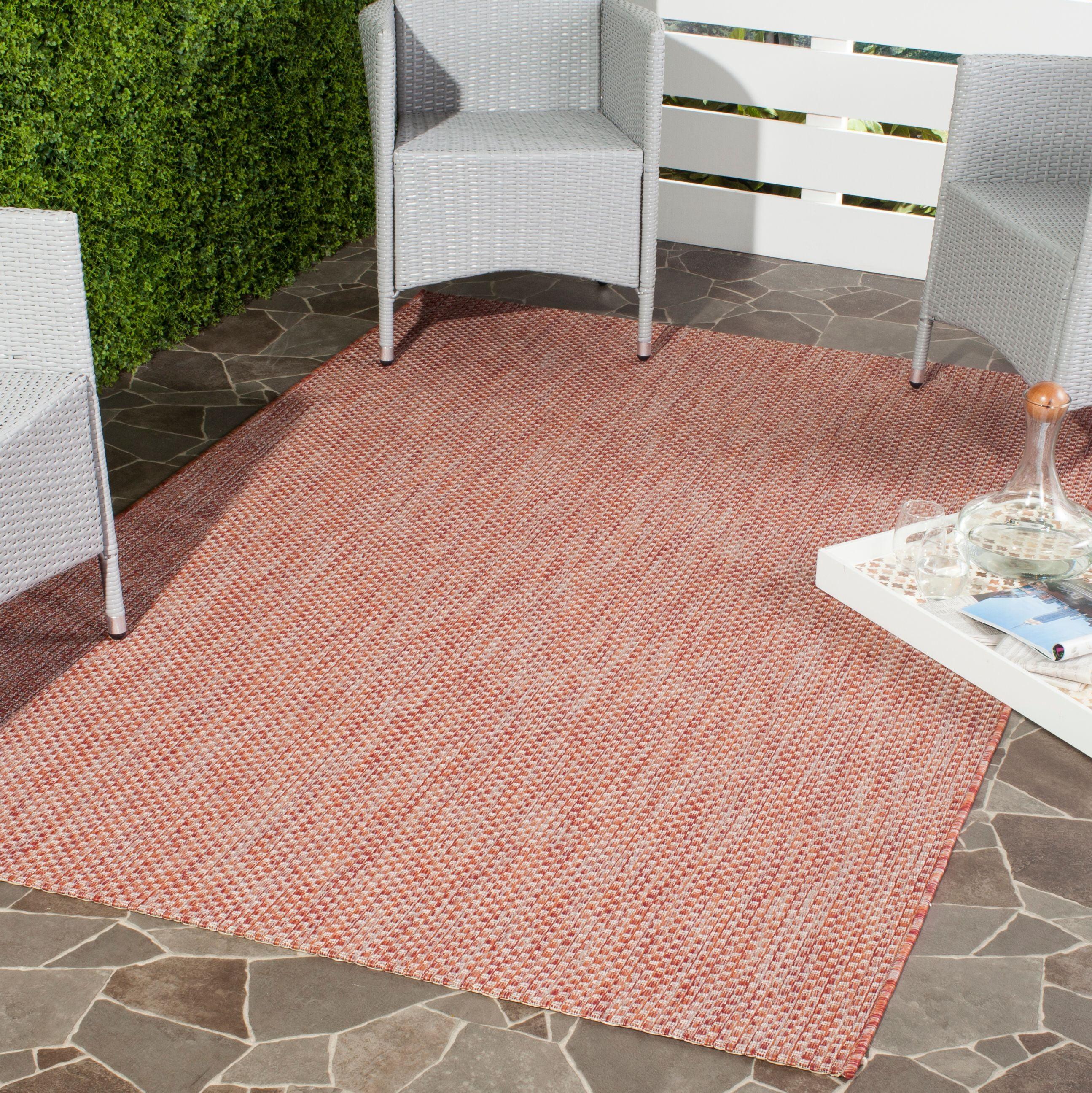 Terracotta and Beige Rectangular Synthetic Outdoor Rug