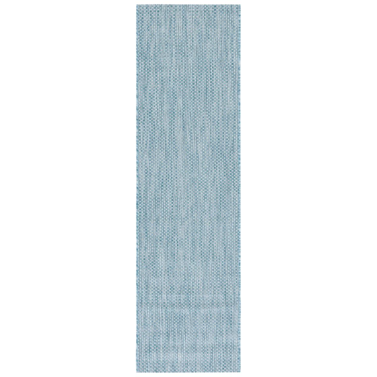 Aqua and Grey Synthetic Indoor/Outdoor Runner Rug