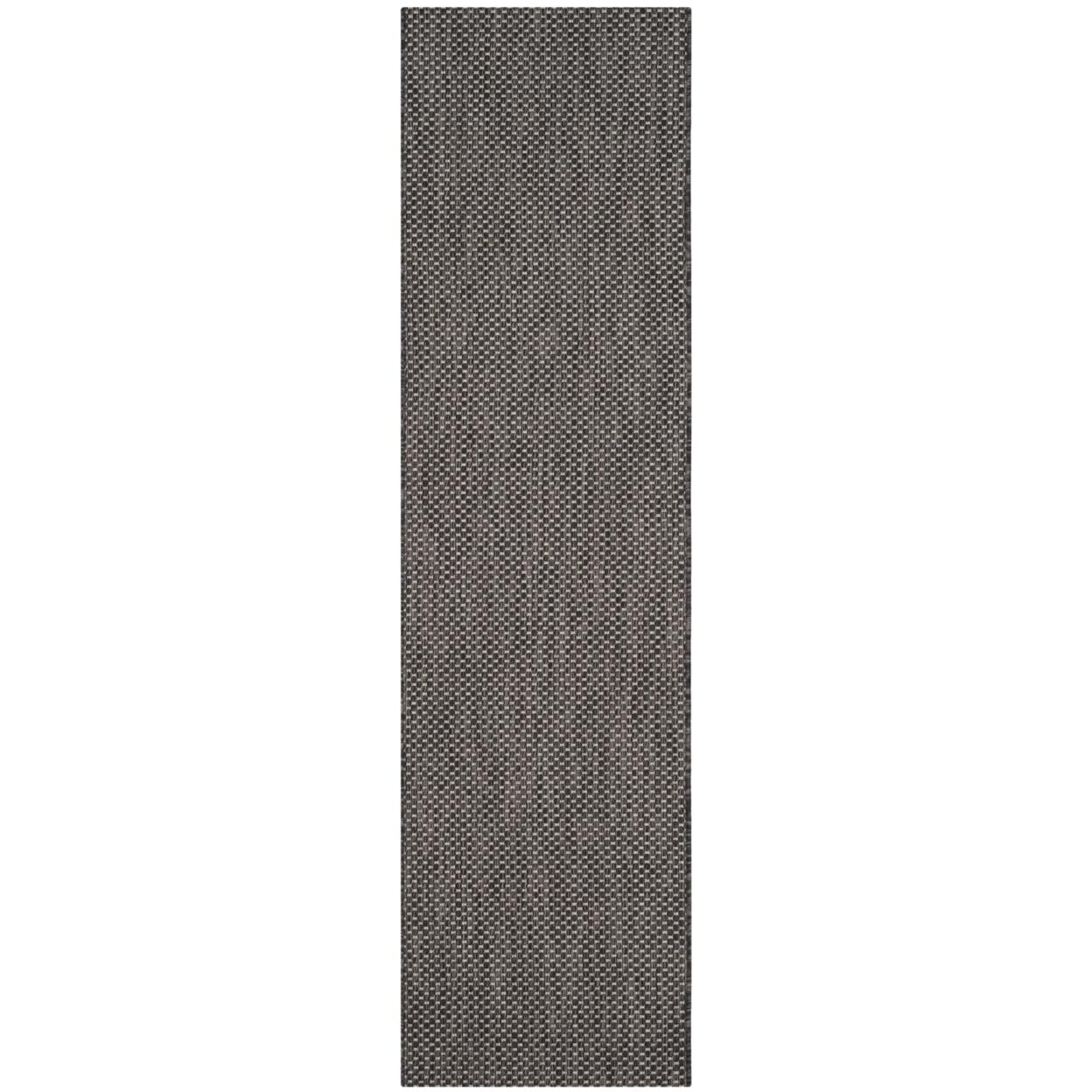 Elegant Black & Beige Checkered 2'3" x 12' Indoor/Outdoor Runner