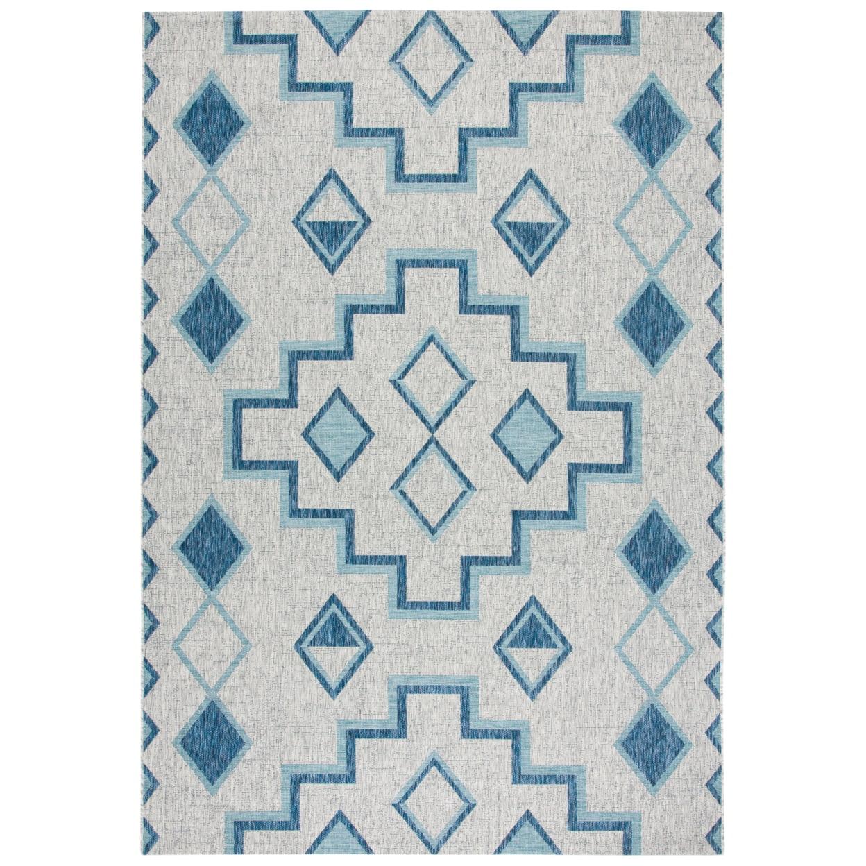 Gray and Aqua Synthetic Flat Woven Reversible Area Rug