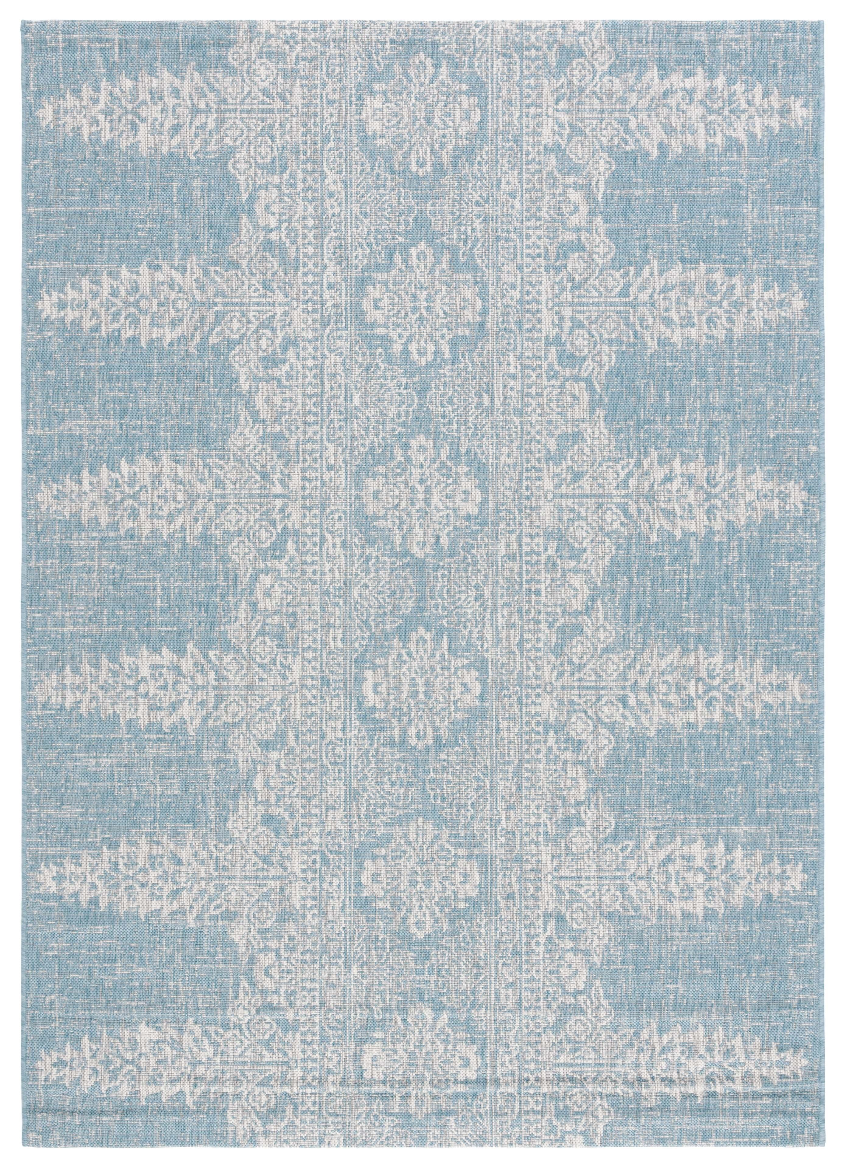 Aqua and Grey Synthetic Rectangular Indoor/Outdoor Area Rug