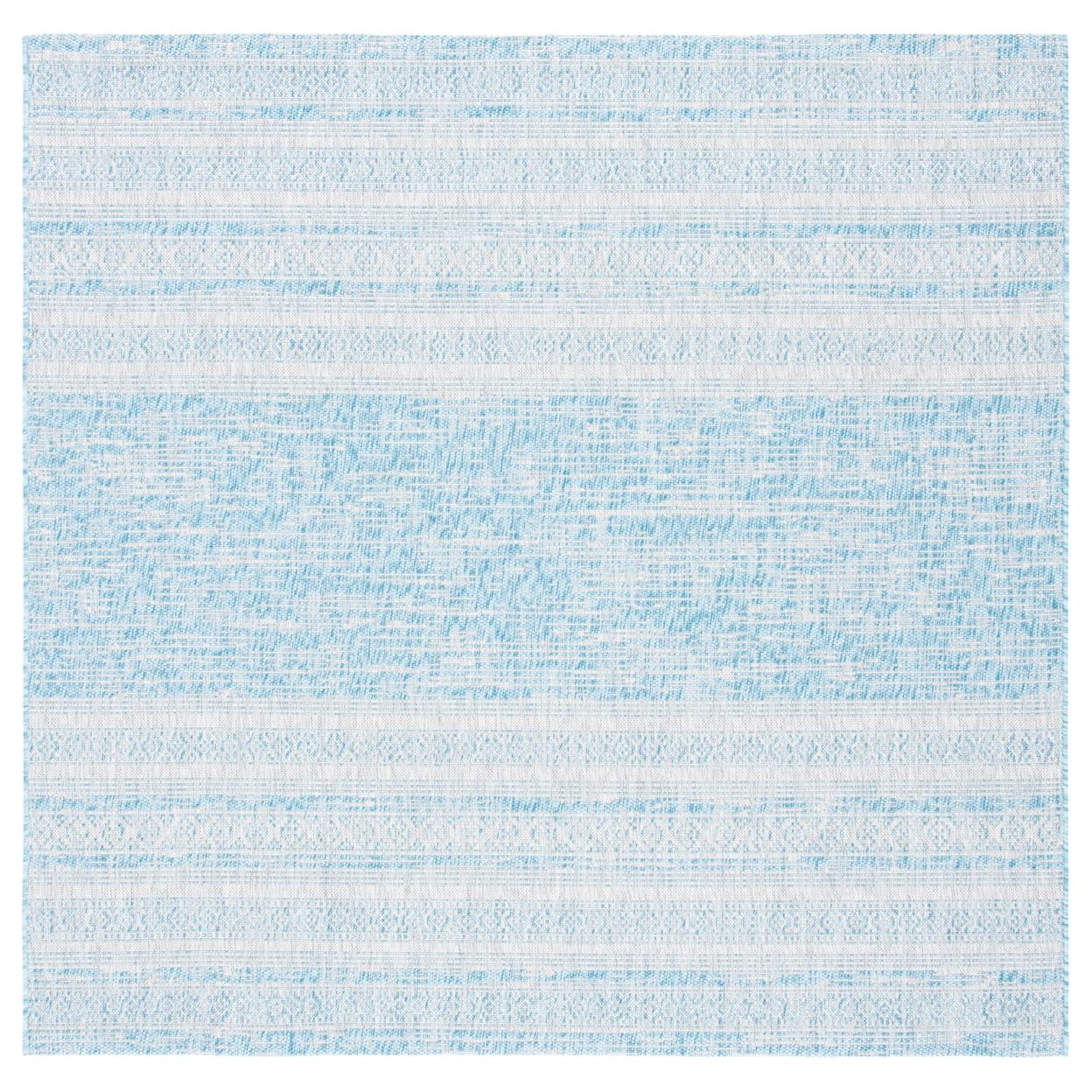 Courtyard CY8061 Power Loomed Indoor and Outdoor Area Rug - Aqua/Grey - 6'7"x6'7" - Safavieh