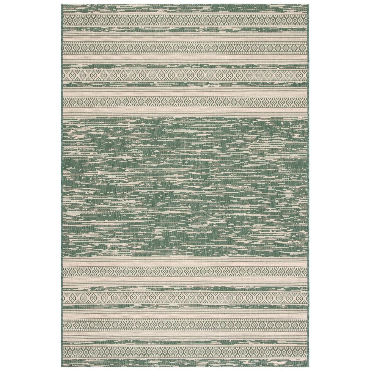 SAFAVIEH Courtyard Galen Striped Indoor/Outdoor Area Rug, Dark Green/Beige, 4' x 5'7"