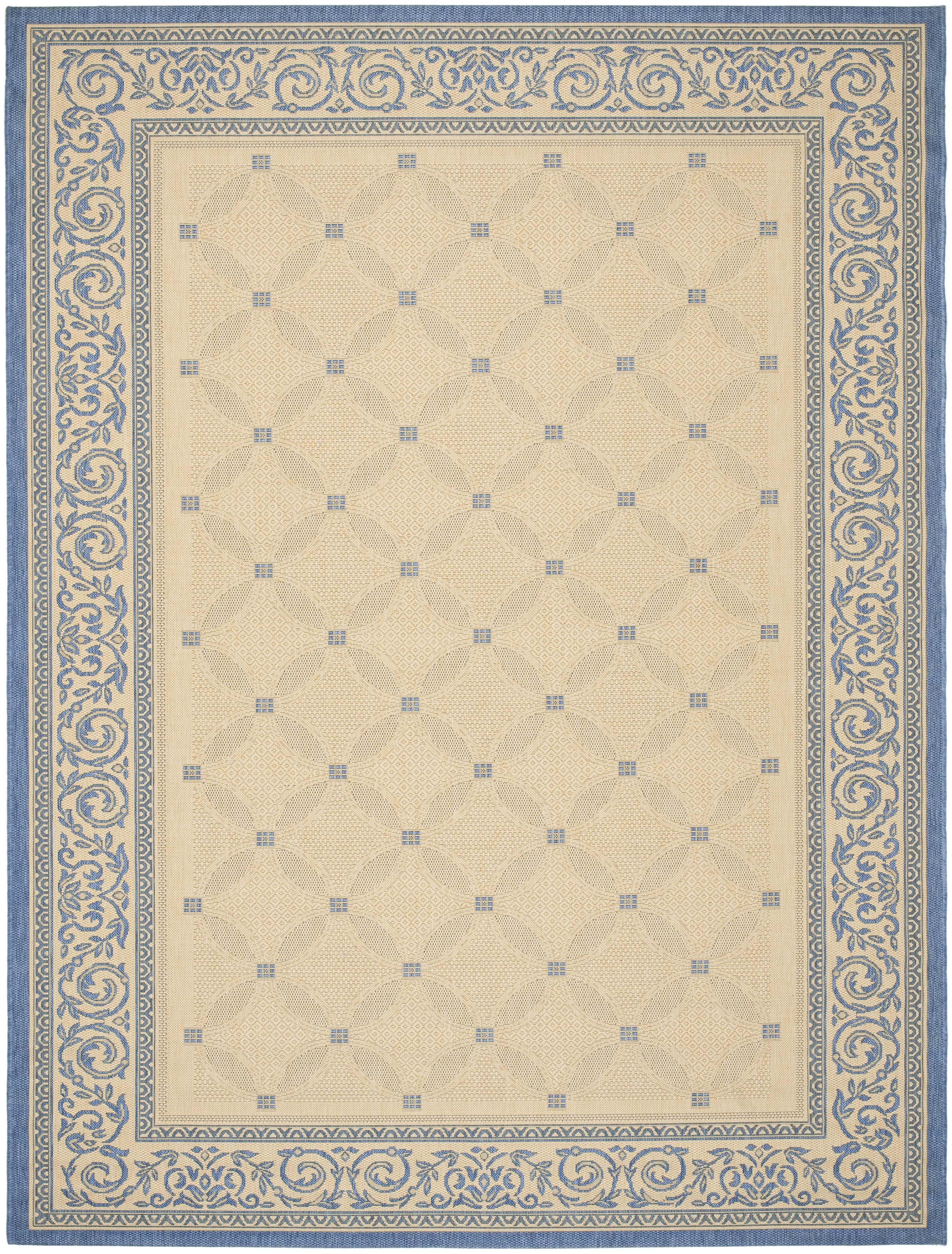 Natural and Blue Synthetic Flat Woven Indoor/Outdoor Area Rug