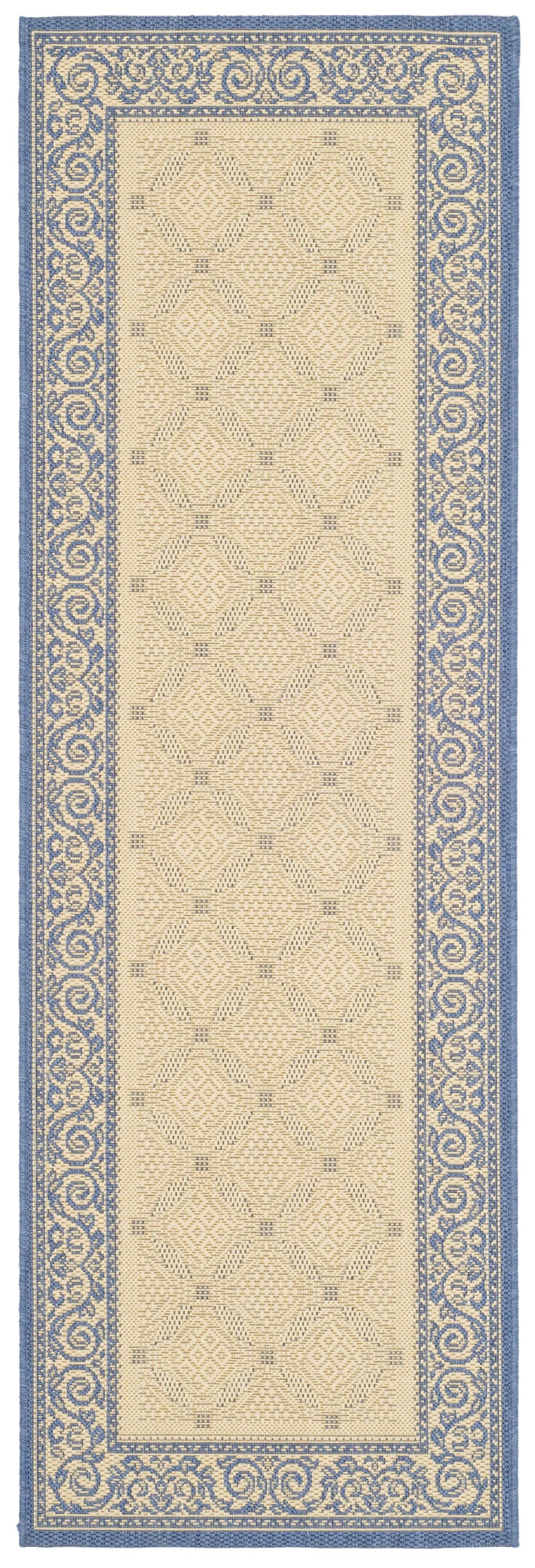 Courtyard CY1502 Power Loomed Indoor and Outdoor Runner Rug - Natural/Blue - 2'3"x6'7" - Safavieh