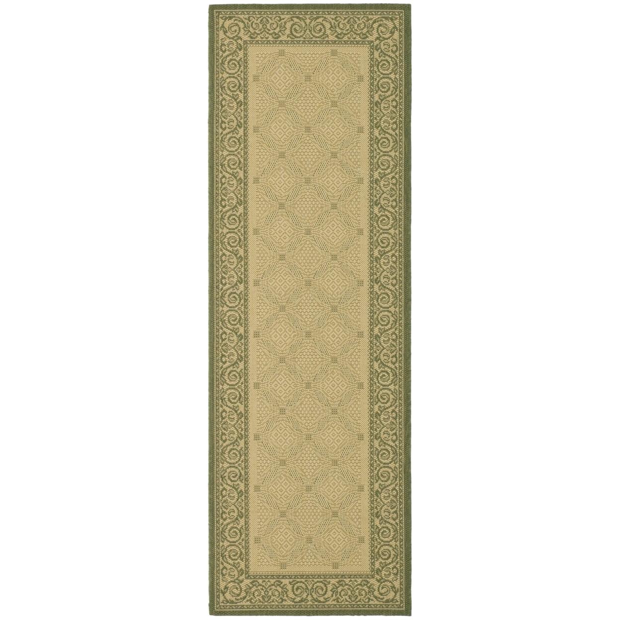 Courtyard CY1502 Power Loomed Indoor and Outdoor Runner Rug - Natural/Olive - 2'3"x6'7" - Safavieh