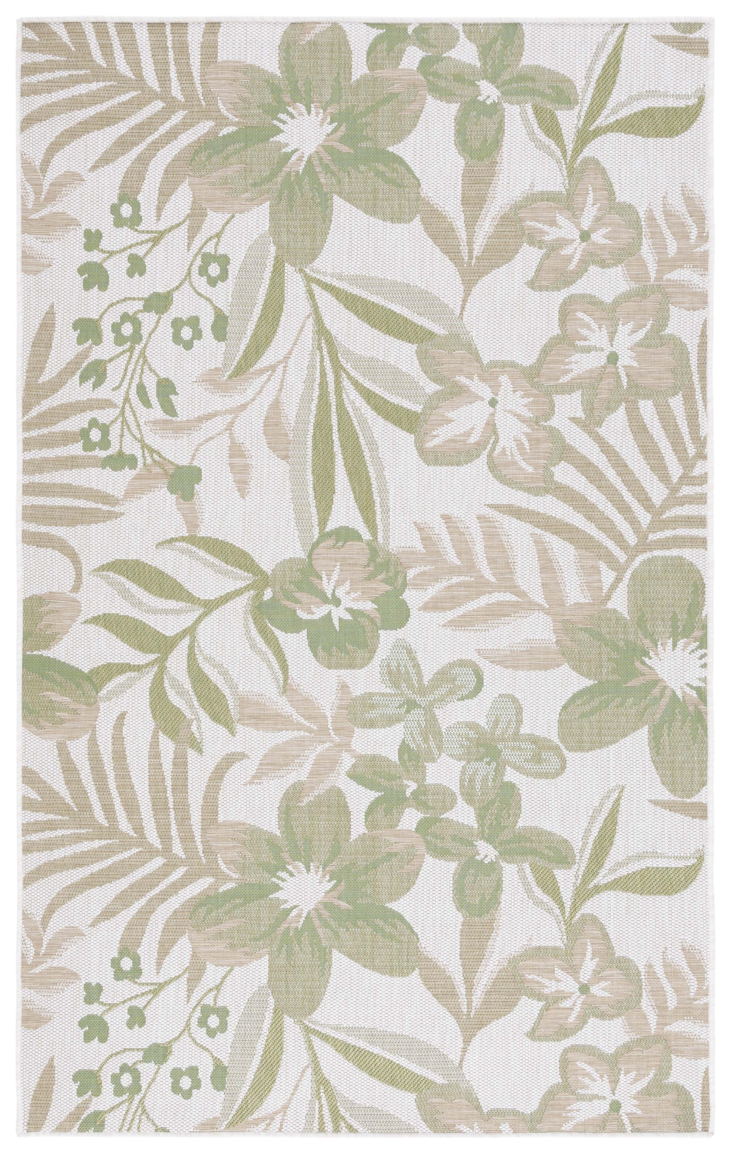 Ivory and Green Botanical Indoor/Outdoor Area Rug