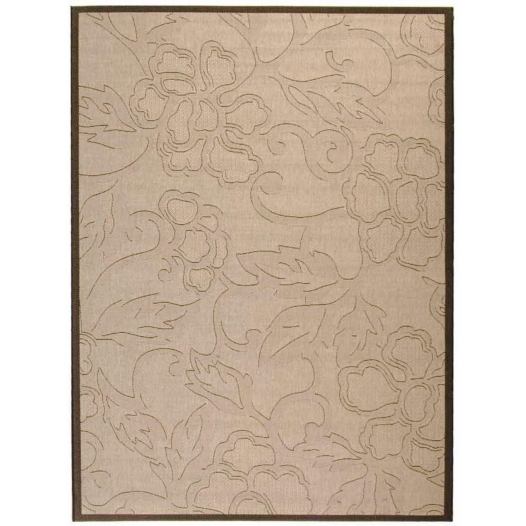 Sand and Black Floral Motif Rectangular Outdoor Rug