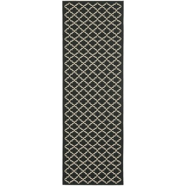 SAFAVIEH Courtyard Hilbert Geometric Indoor/Outdoor Runner Rug, Black/Beige, 2'3" x 8'
