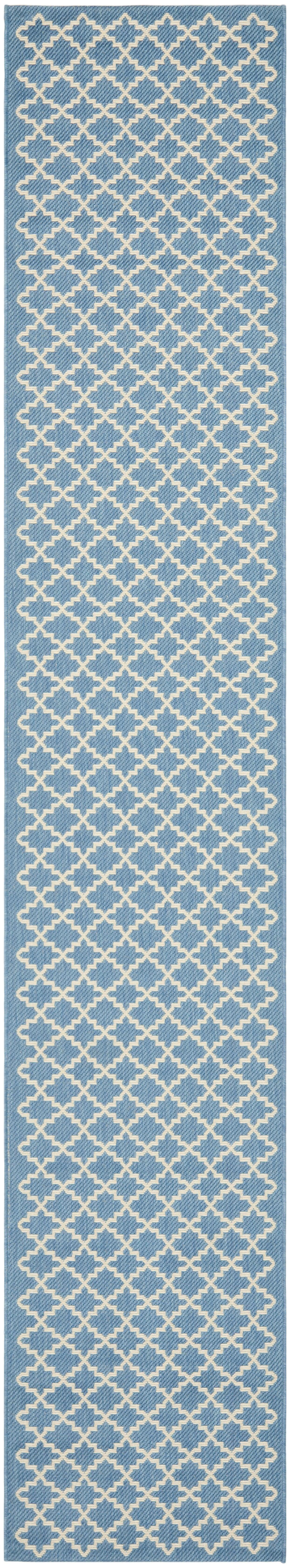 SAFAVIEH Courtyard Hilbert Geometric Indoor/Outdoor Runner Rug, Blue/Beige, 2'3" x 14'