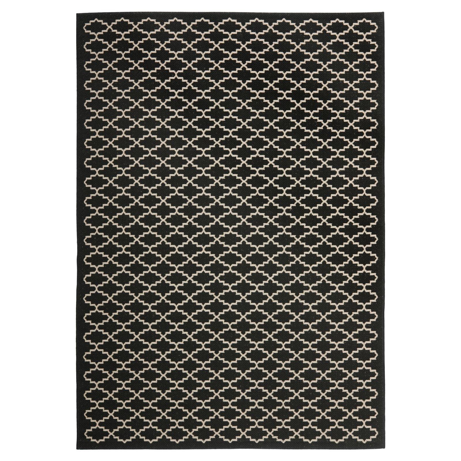 Modern Black and Beige Rectangular Easy-Care Outdoor Rug