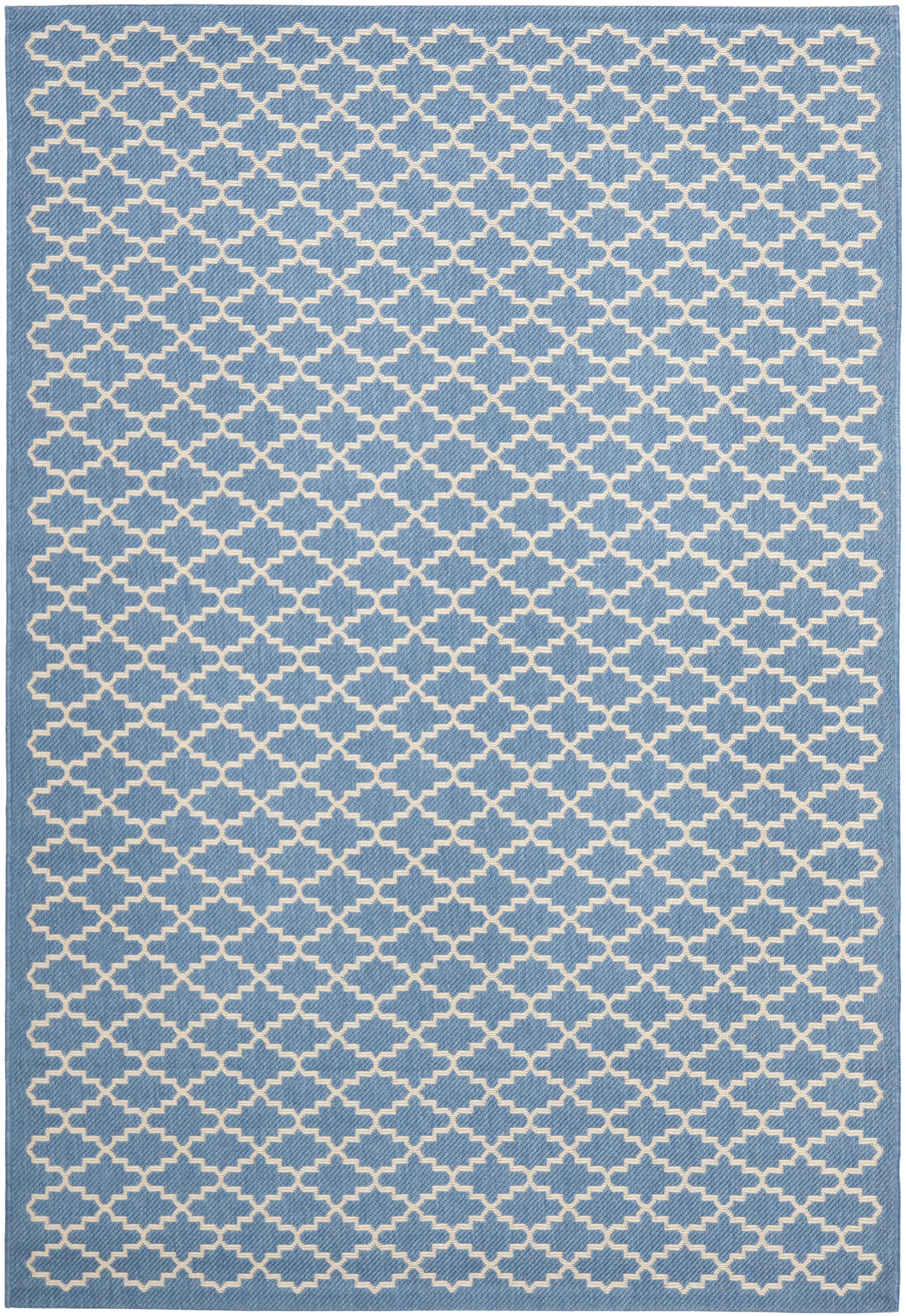 SAFAVIEH Courtyard Hilbert Trellis Indoor/Outdoor Area Rug, 4' x 5'7", Blue/Beige