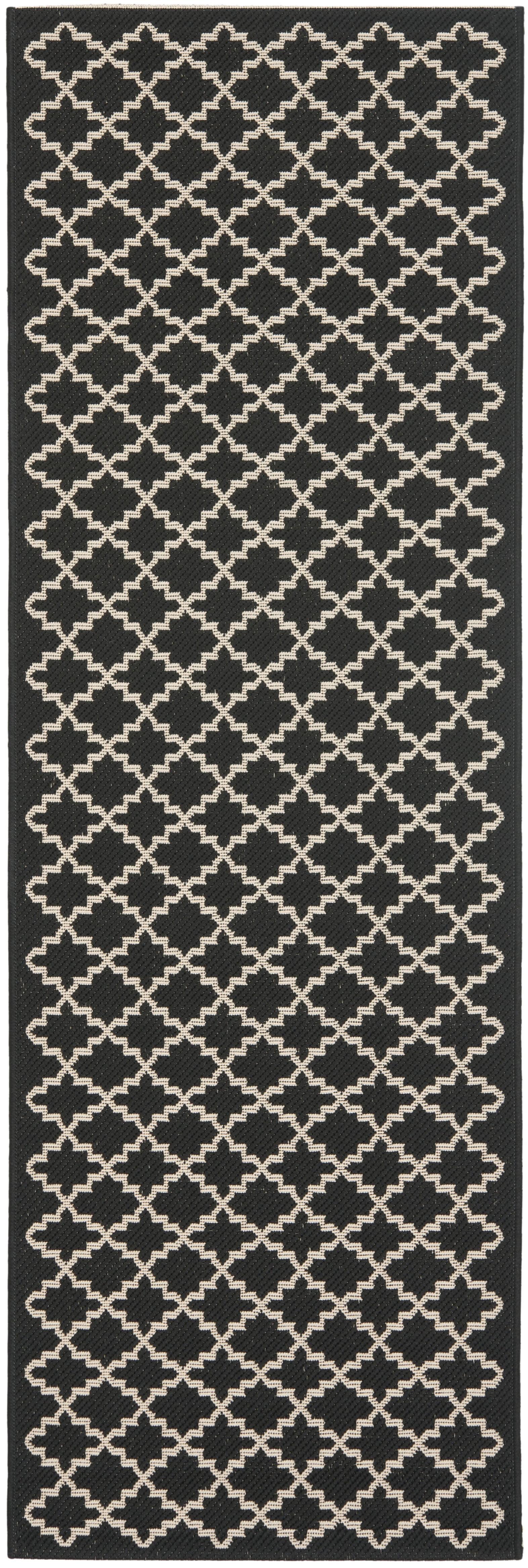 Black and Beige Trellis Synthetic Indoor/Outdoor Runner Rug 2'3" x 20'