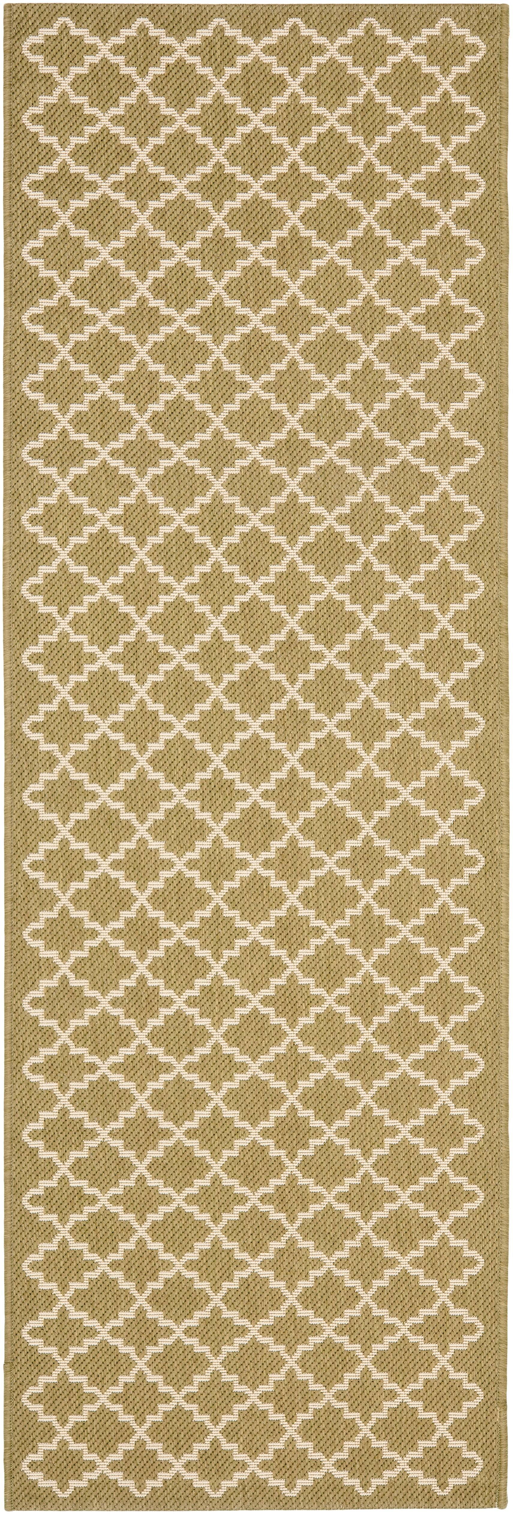 Courtyard Elegance Green & Beige Synthetic 2'3" x 8' Indoor/Outdoor Runner Rug