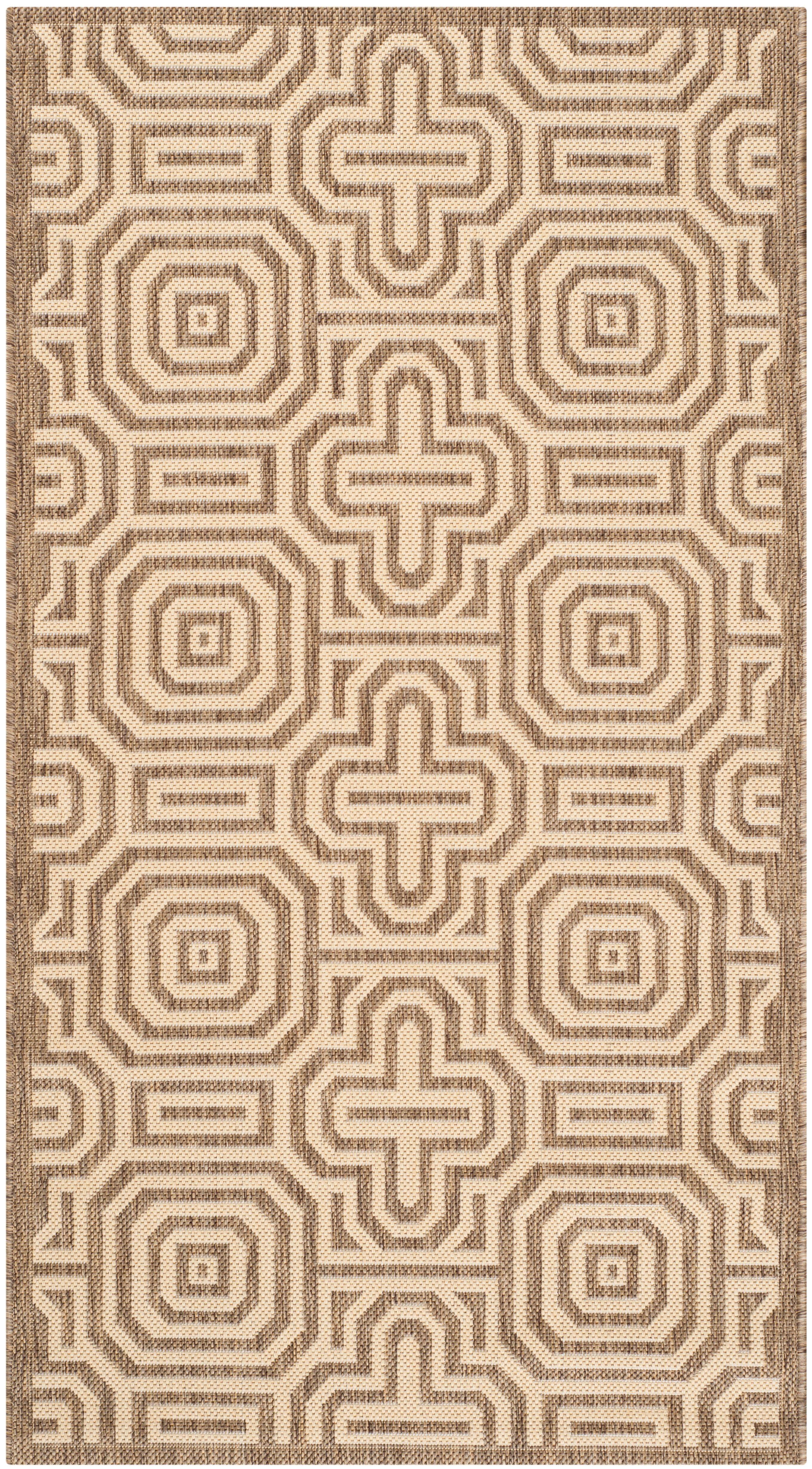 Brown and Natural Geometric Synthetic Outdoor Area Rug, 4' x 5'-7"