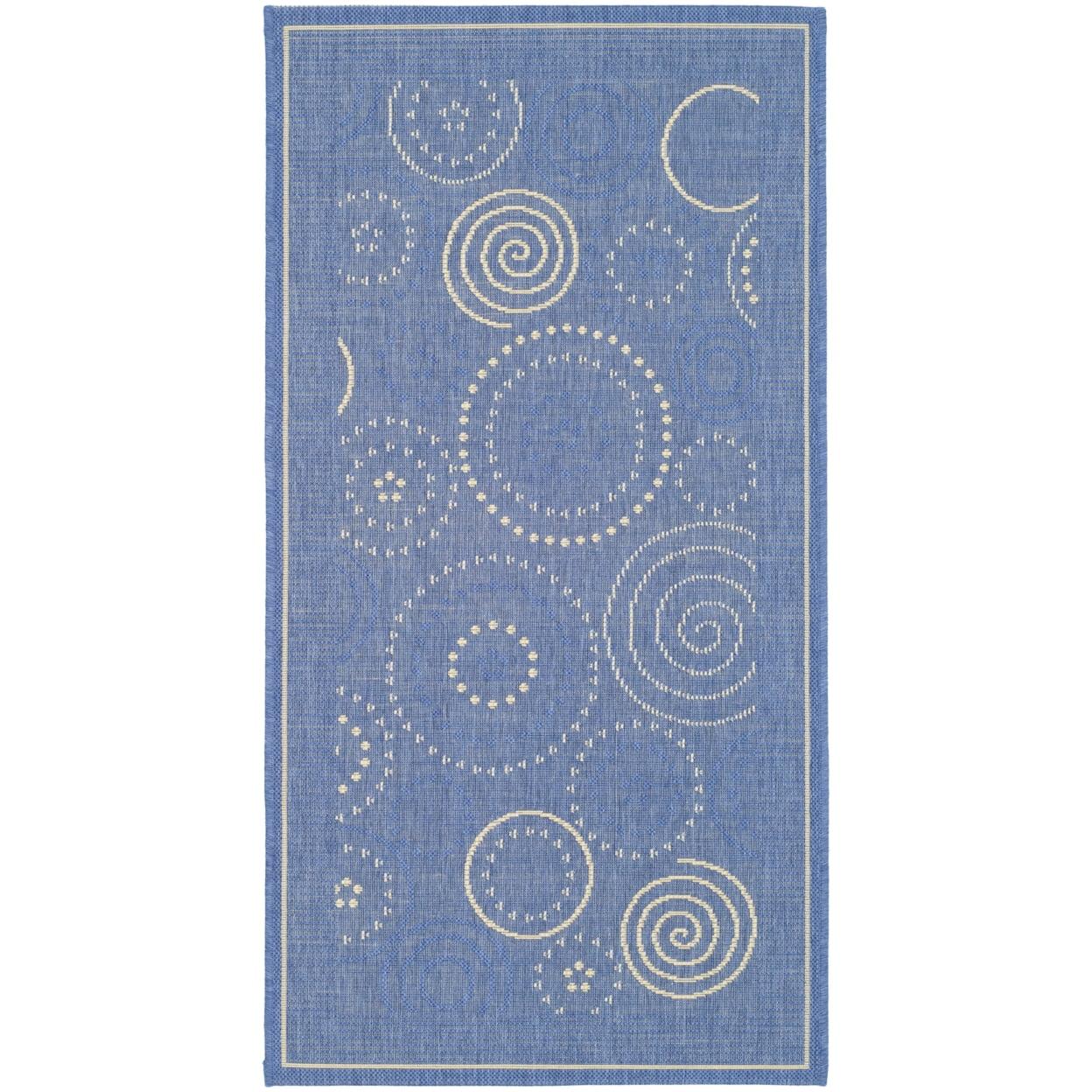 SAFAVIEH Courtyard Hugo Geometric Indoor/Outdoor Area Rug, 9' x 12', Blue/Natural