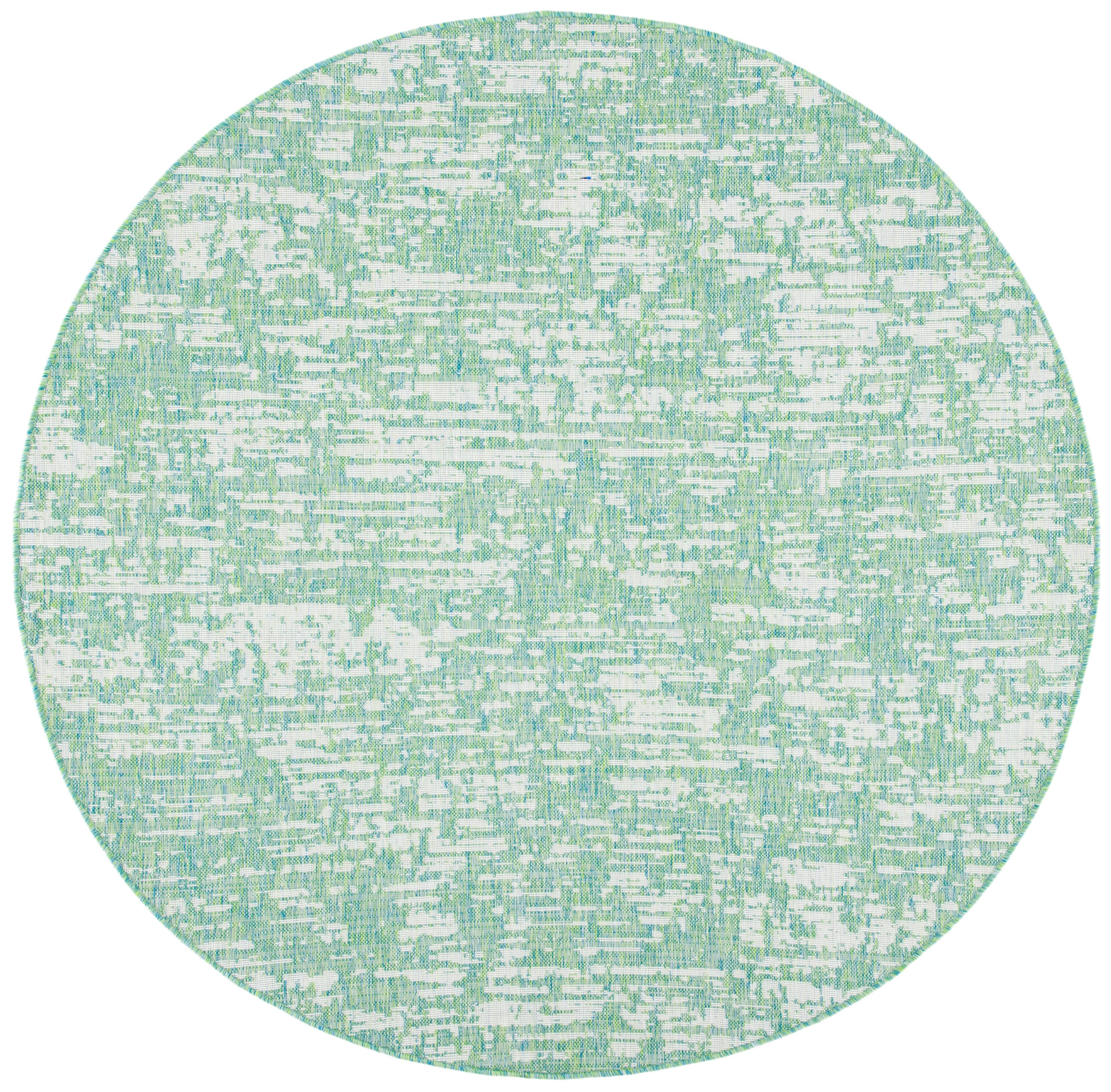 Courtyard CY8452 Power Loomed Indoor and Outdoor Area Rug - Green Blue/Ivory - 6'7" Round - Safavieh