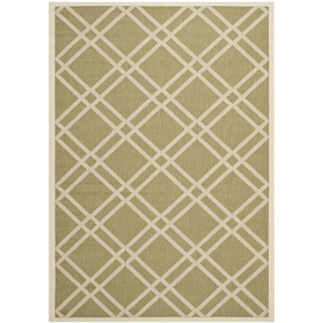 SAFAVIEH Courtyard Jasper Geometric Bordered Indoor/Outdoor Area Rug, 4' x 5'7", Green/Beige