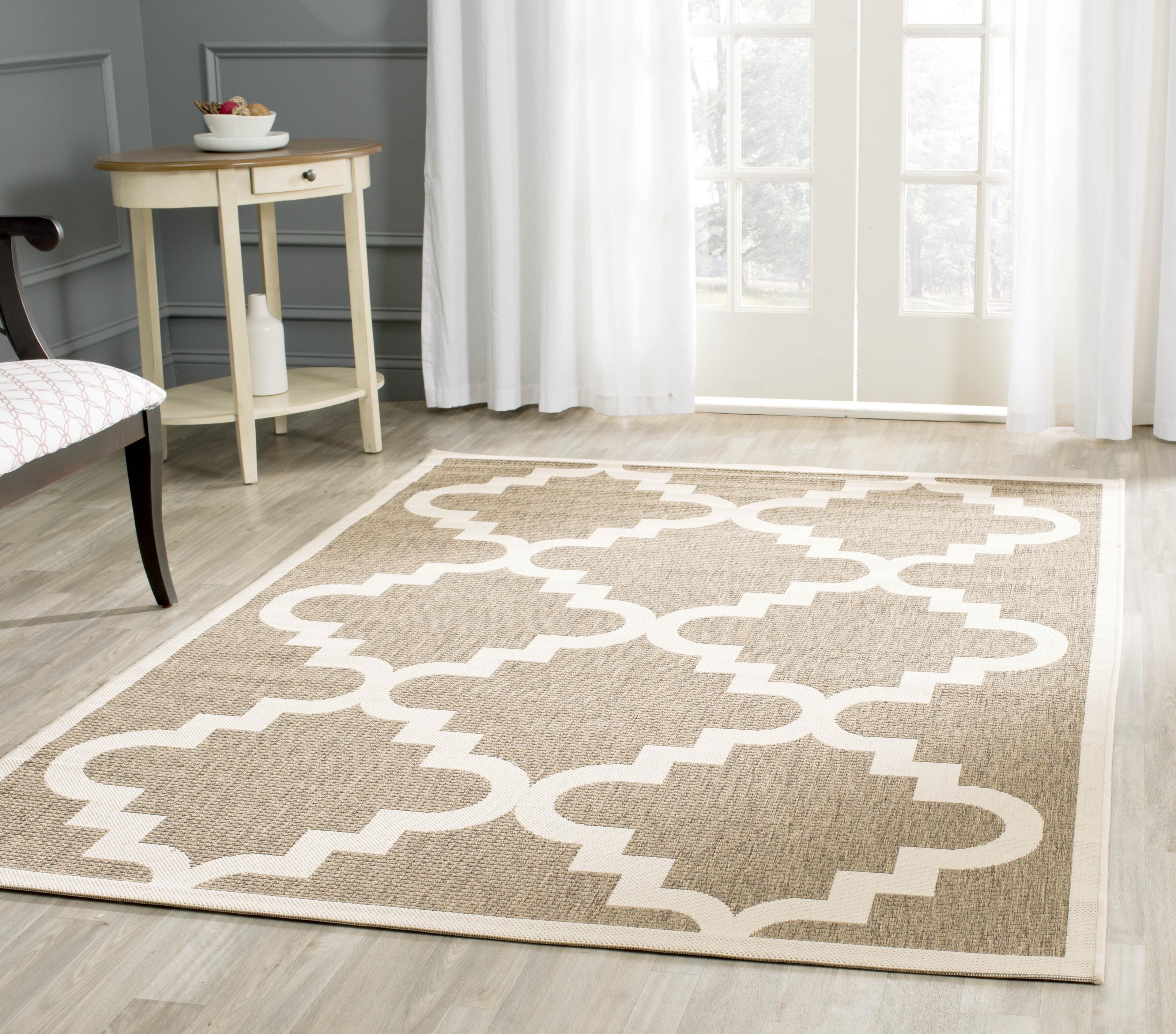 Brown and Beige Geometric Trellis Indoor/Outdoor Area Rug