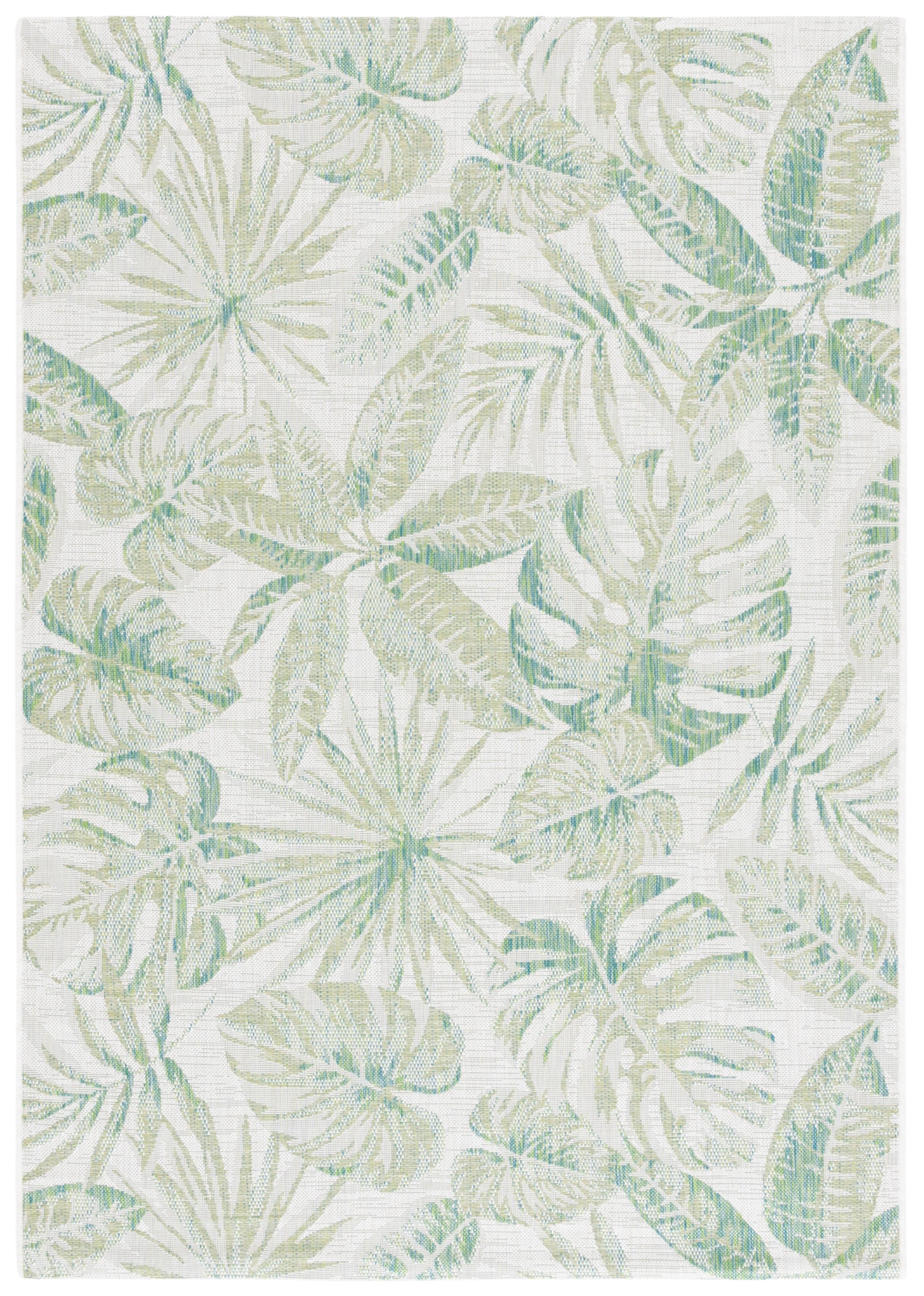 Ivory and Green Botanical Indoor/Outdoor Area Rug, 8' x 10'