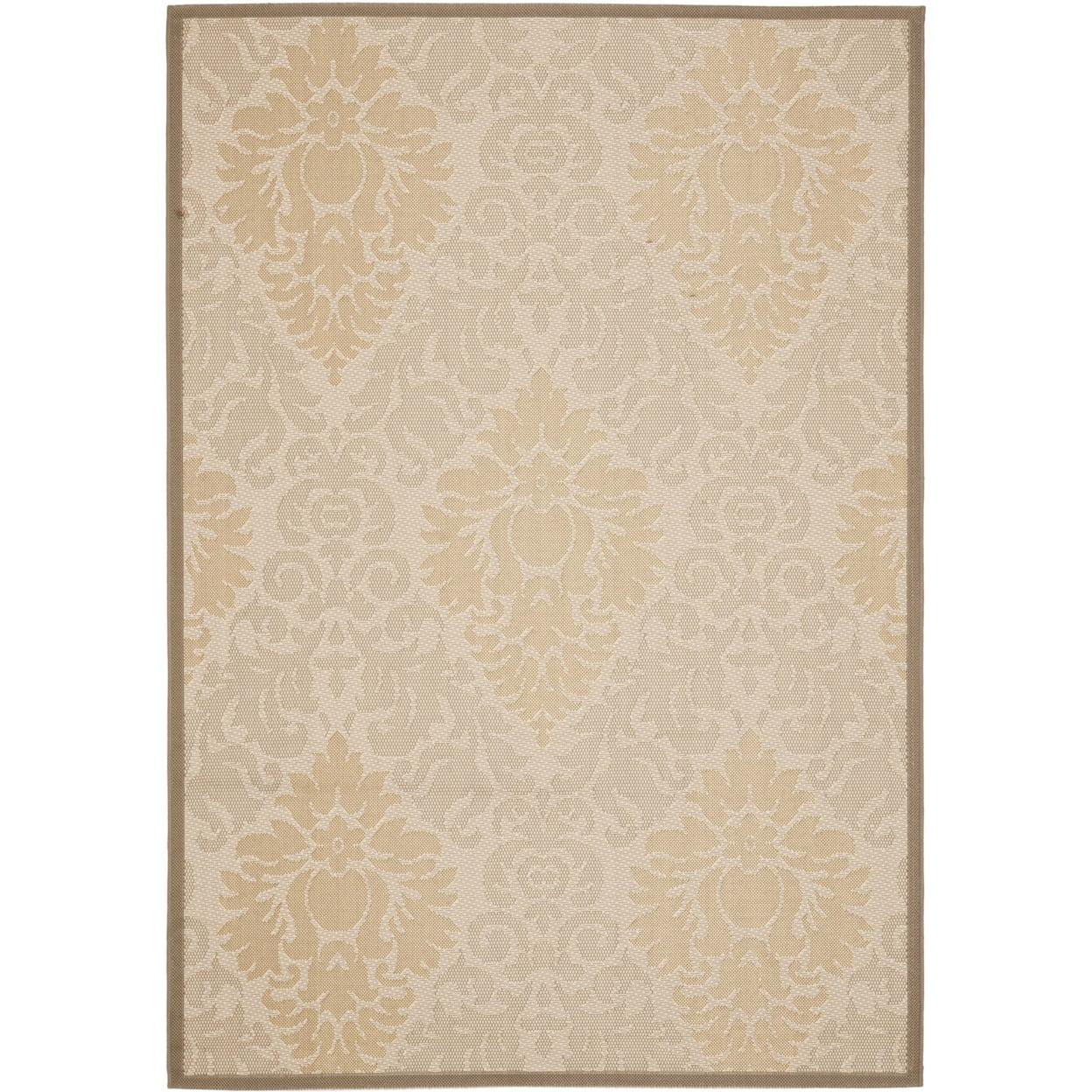 Beige Damask Synthetic Indoor/Outdoor Area Rug, 5'3" x 7'7"