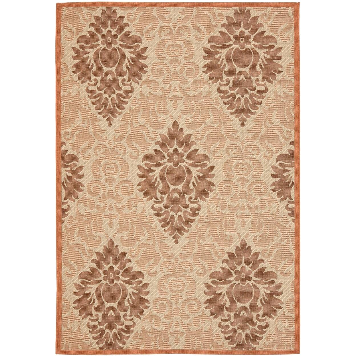 Beige and Terracotta Damask Outdoor Area Rug 6'7" x 9'6"