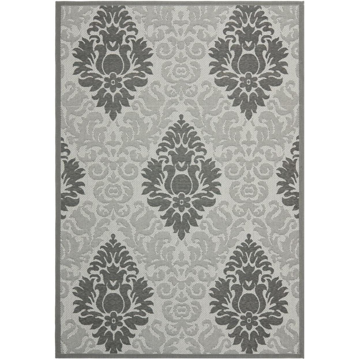 SAFAVIEH Courtyard Jennifer Damask Indoor/Outdoor Area Rug, Light Grey/Anthracite, 4' x 5'7"