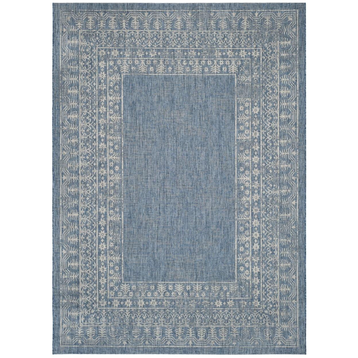 SAFAVIEH Courtyard Jolyon Bordered Indoor/Outdoor Area Rug, Navy/Grey, 11' x 13'