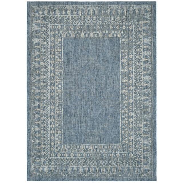 SAFAVIEH Courtyard Jolyon Bordered Indoor/Outdoor Area Rug, Navy/Grey, 11' x 13'