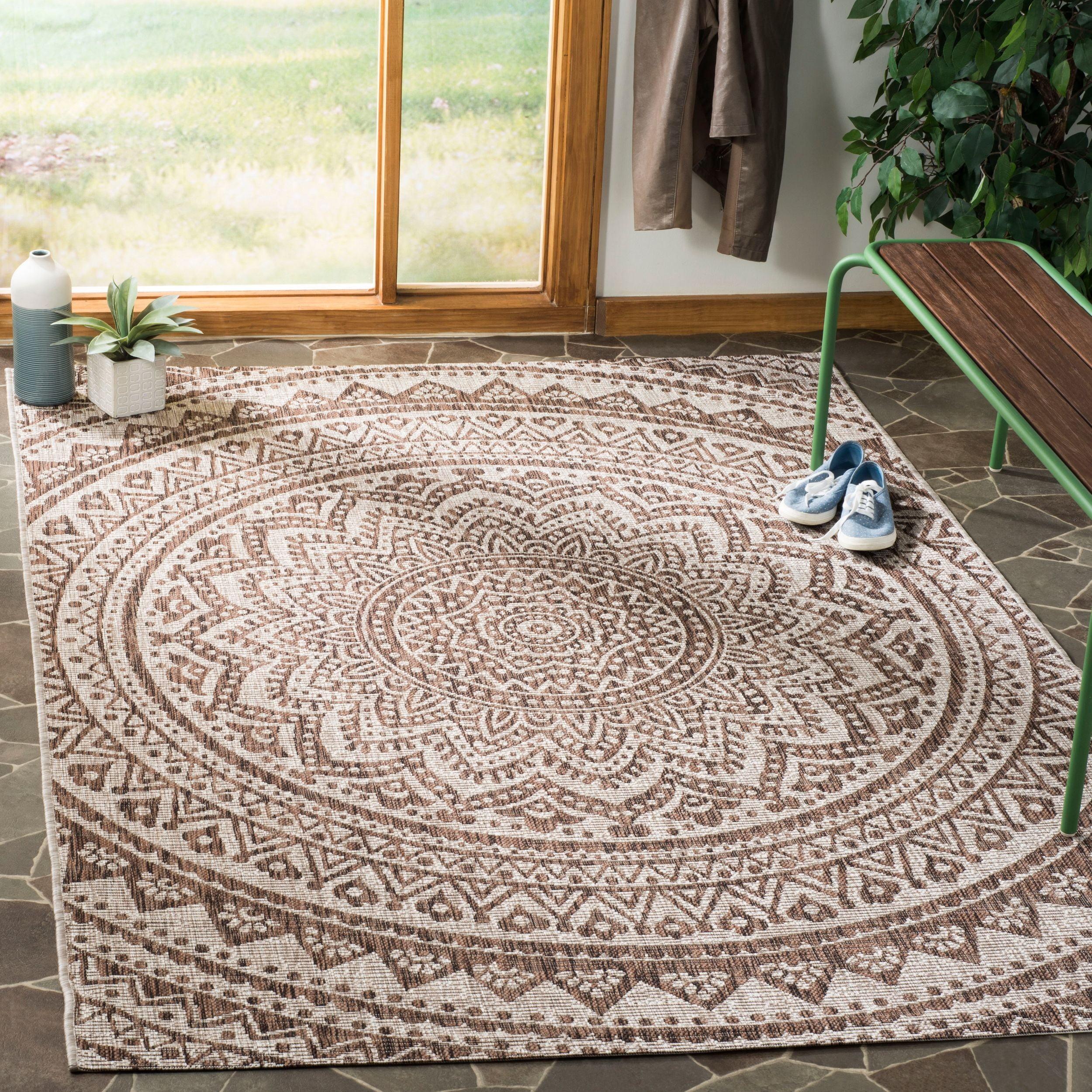Courtyard CY8734 Power Loomed Indoor and Outdoor Area Rug - Light Beige/Light Brown - 5'3"x5'3" - Safavieh