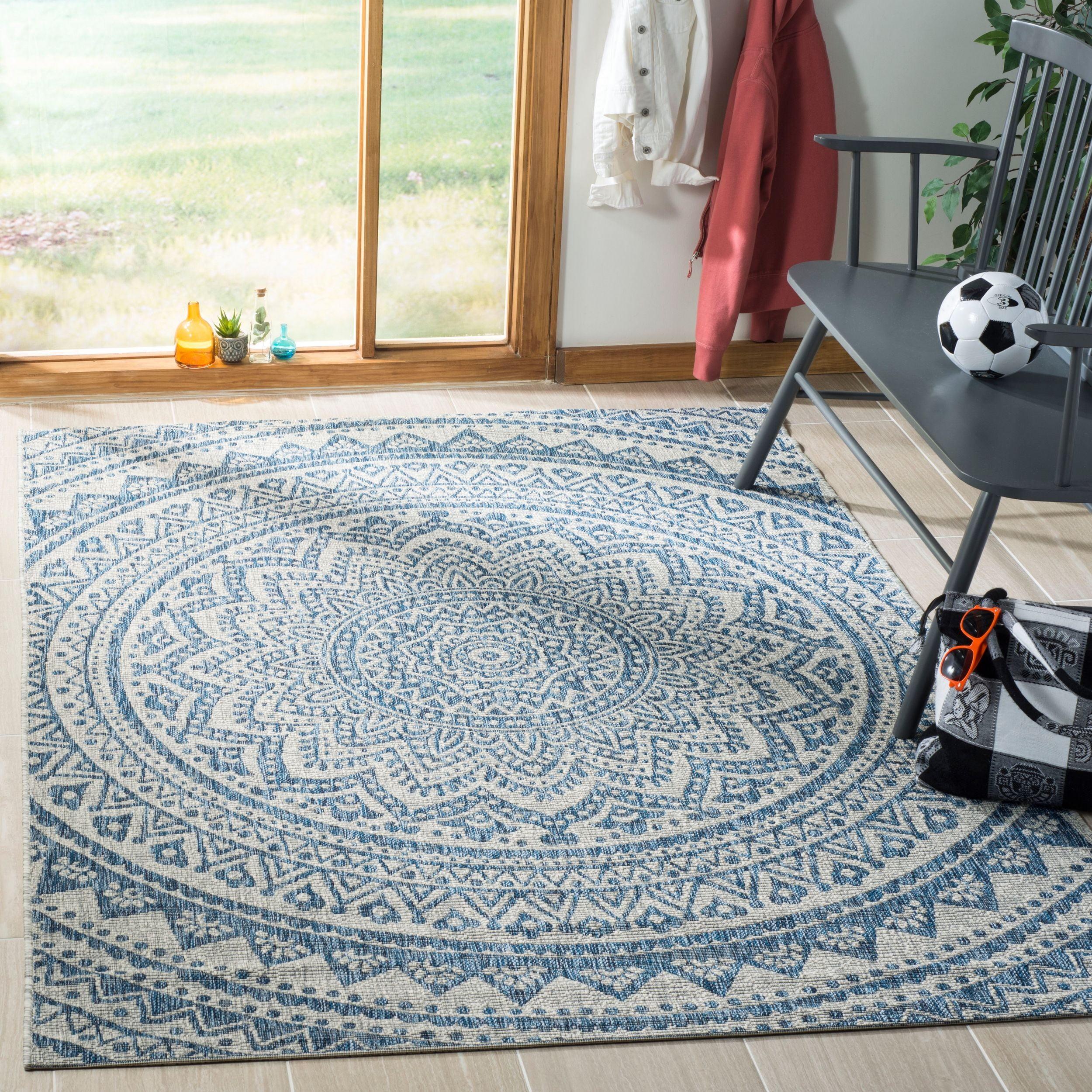 Courtyard CY8734 Power Loomed Indoor and Outdoor Area Rug - Light Grey/Blue - 4'x5'7" - Safavieh