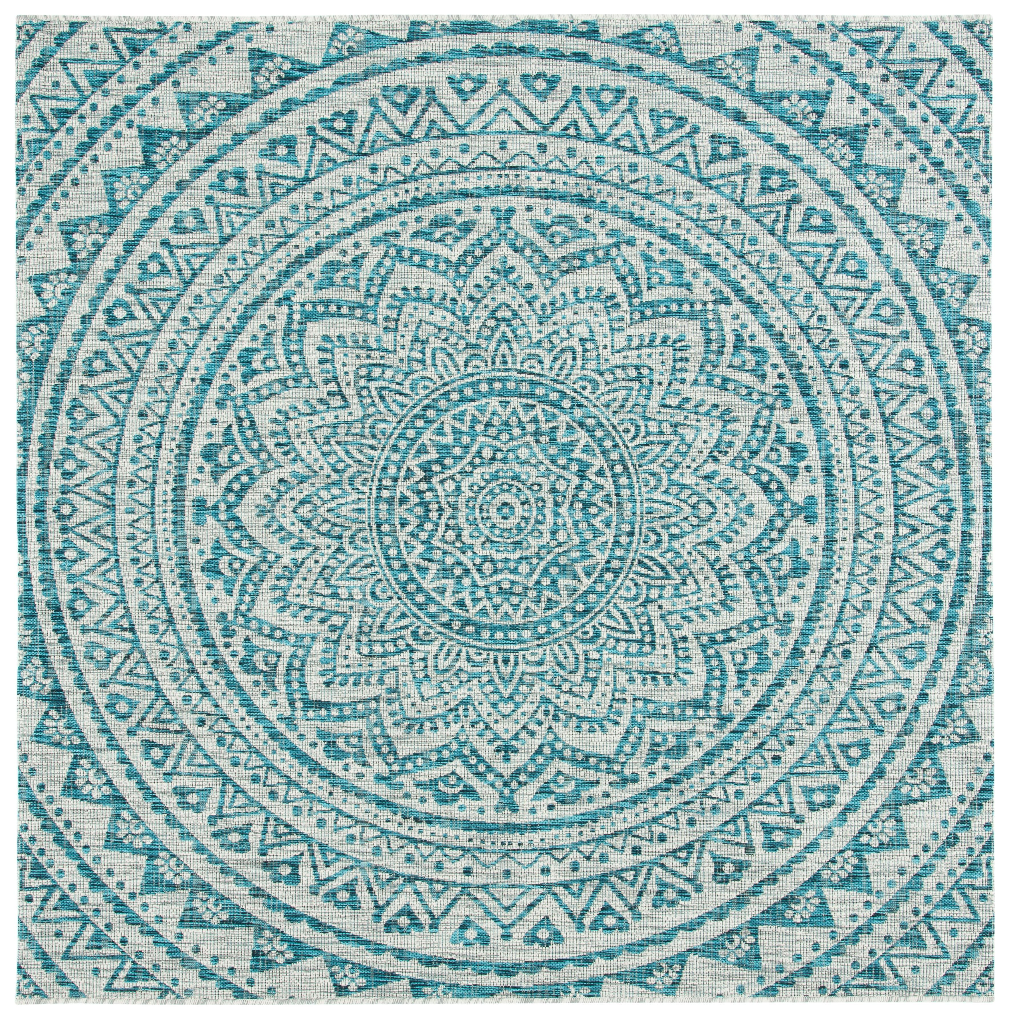 Courtyard CY8734 Power Loomed Indoor and Outdoor Accent Rug - Light Grey/Teal - 3'x3' - Safavieh