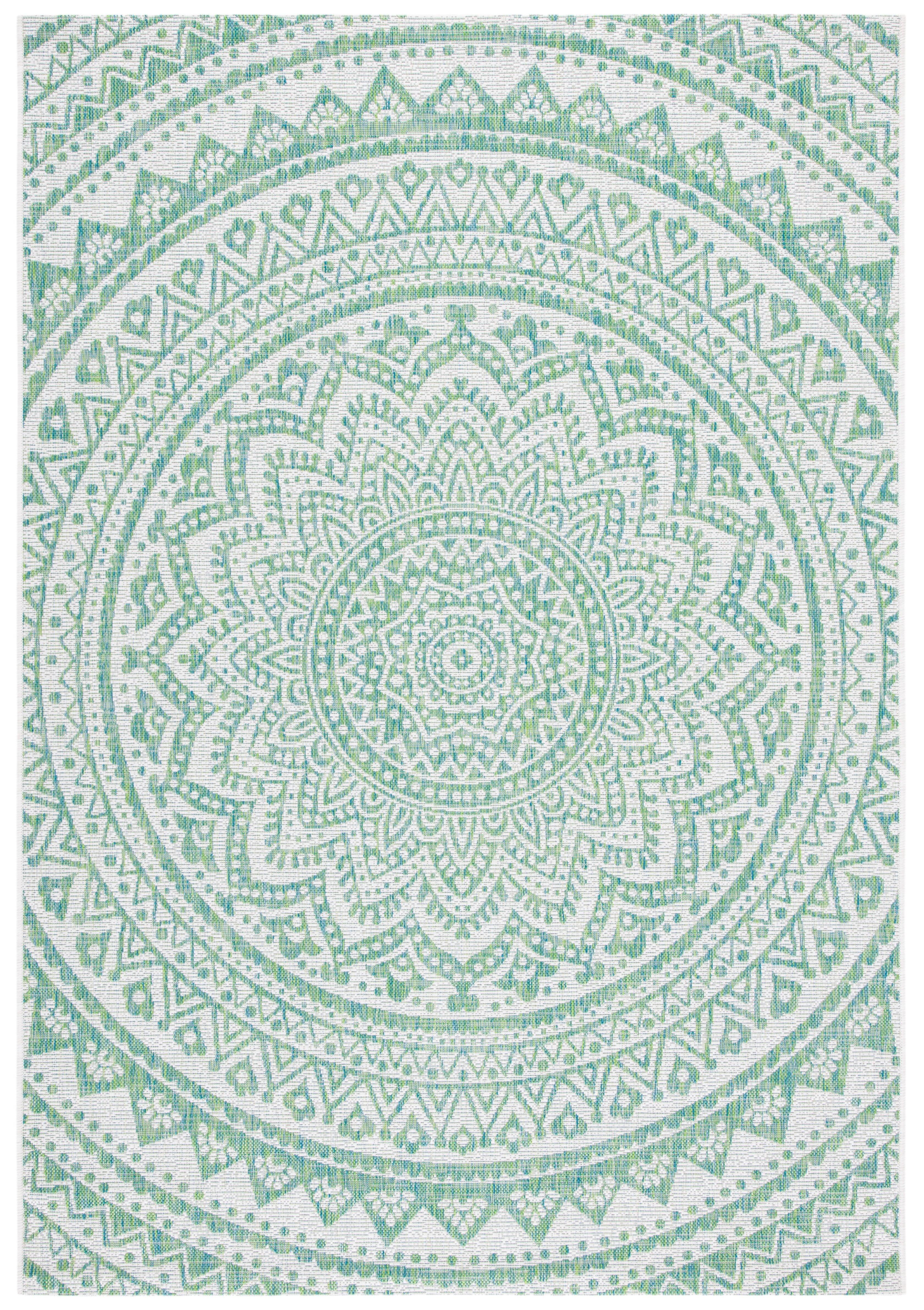 Ivory and Green Geometric Indoor/Outdoor Area Rug