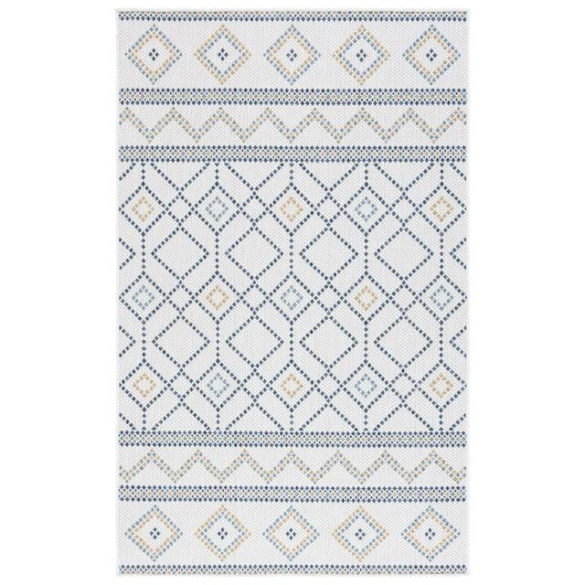 Courtyard CY9681 Power Loomed Indoor/Outdoor Area Rug - Ivory/Navy Yellow - 4'x5'7" - Safavieh.