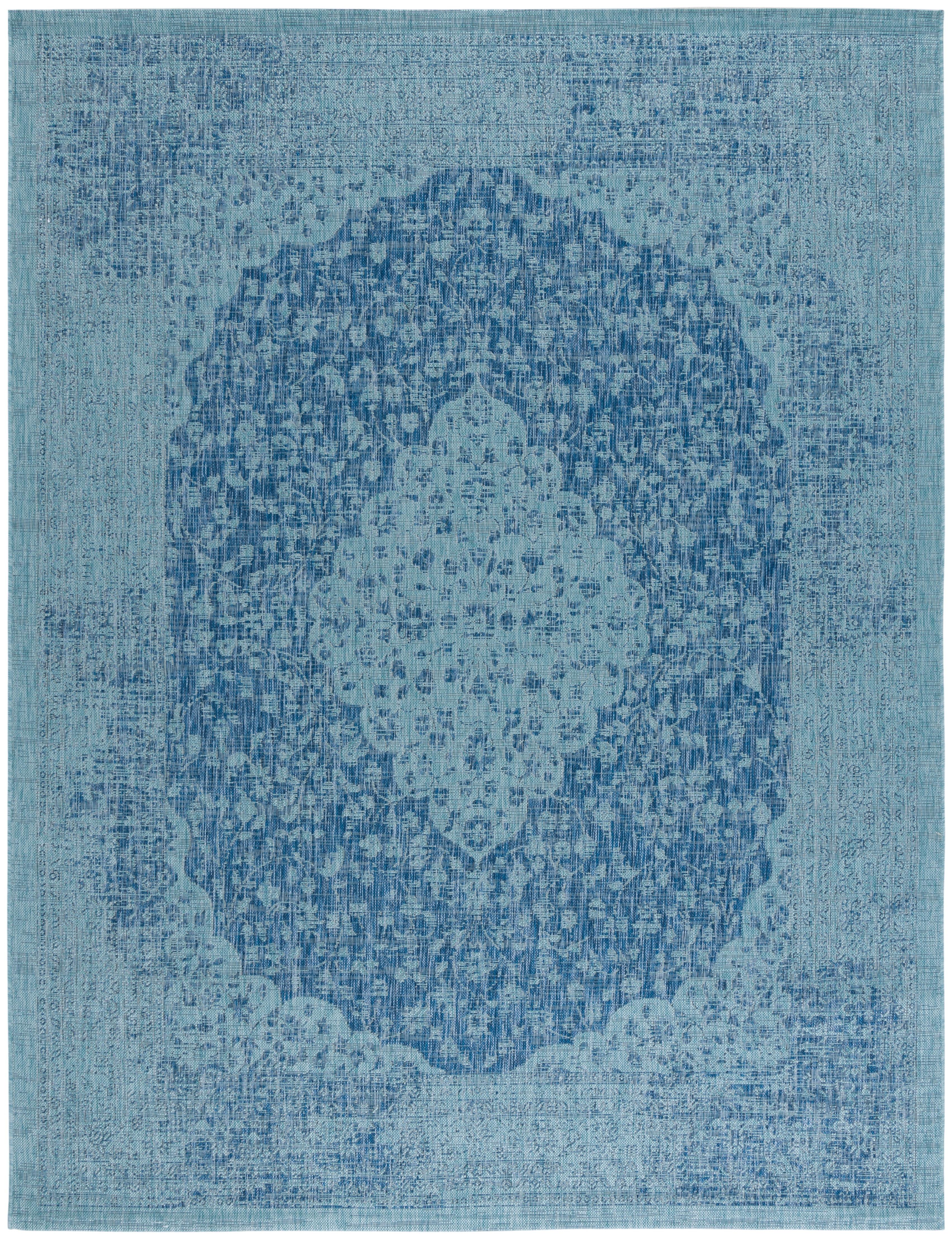 SAFAVIEH Courtyard Kebo Medallion Indoor/Outdoor Area Rug, Navy/Aqua, 9' x 12'