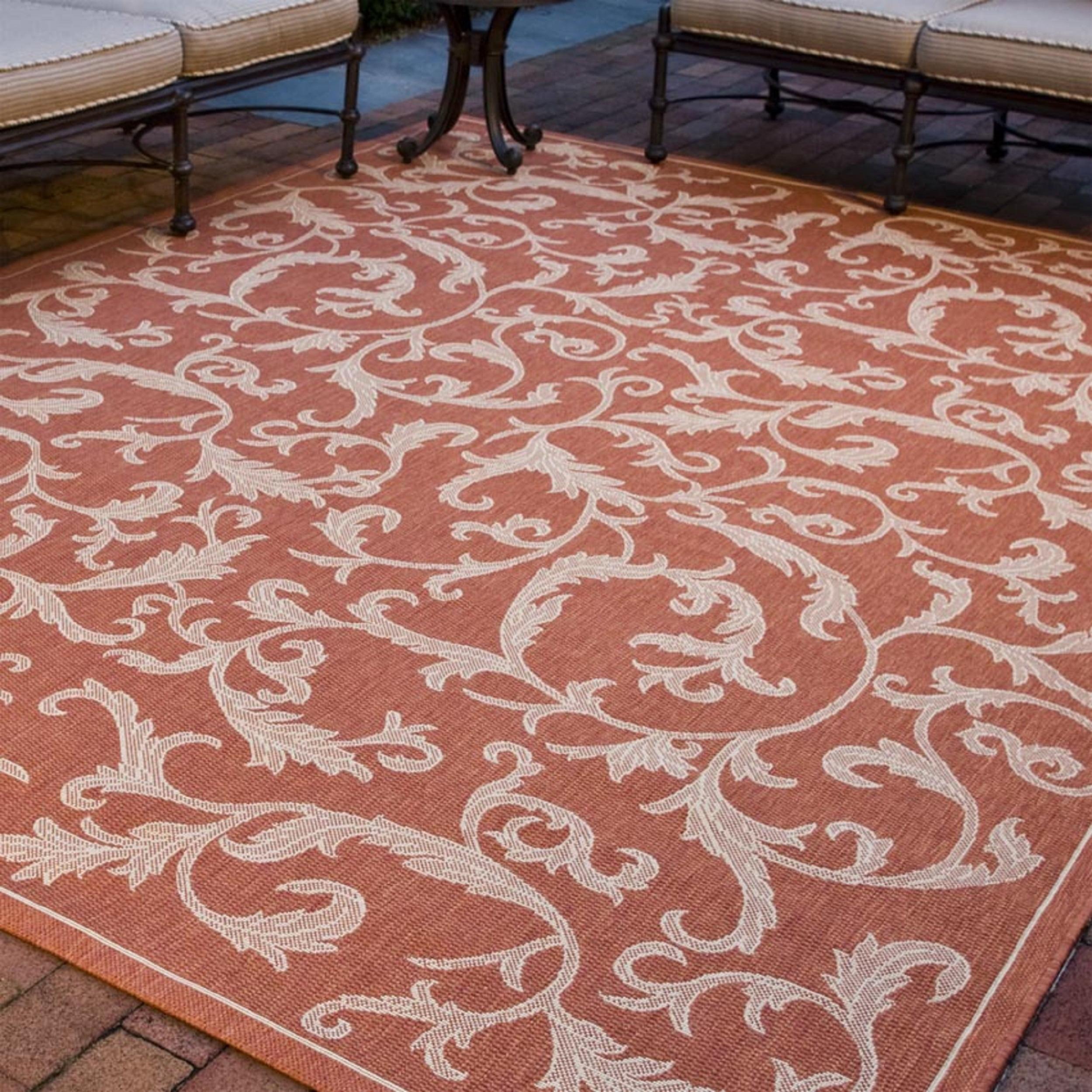 Courtyard CY2653 Power Loomed Indoor and Outdoor Area Rug - Terracotta/Natural - 9'x12' - Safavieh