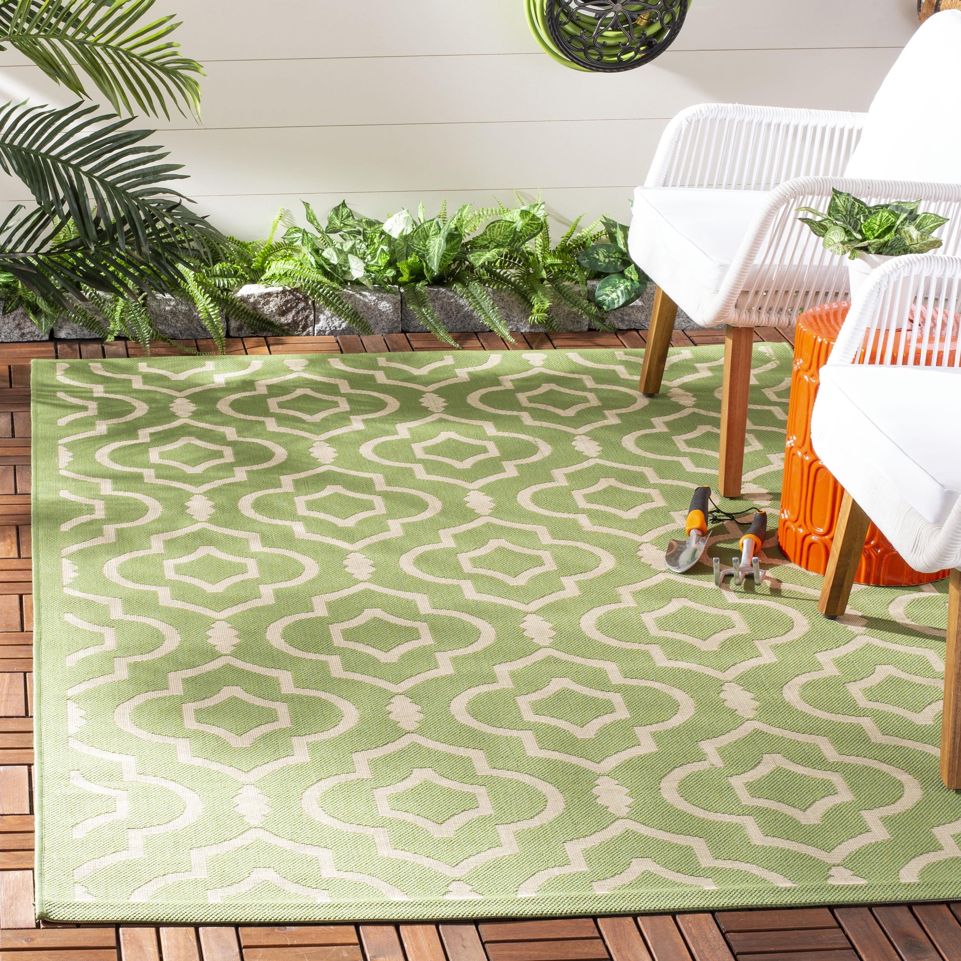 Courtyard CY6926 Power Loomed Indoor and Outdoor Area Rug - Green/Beige - 4'x5'7" - Safavieh