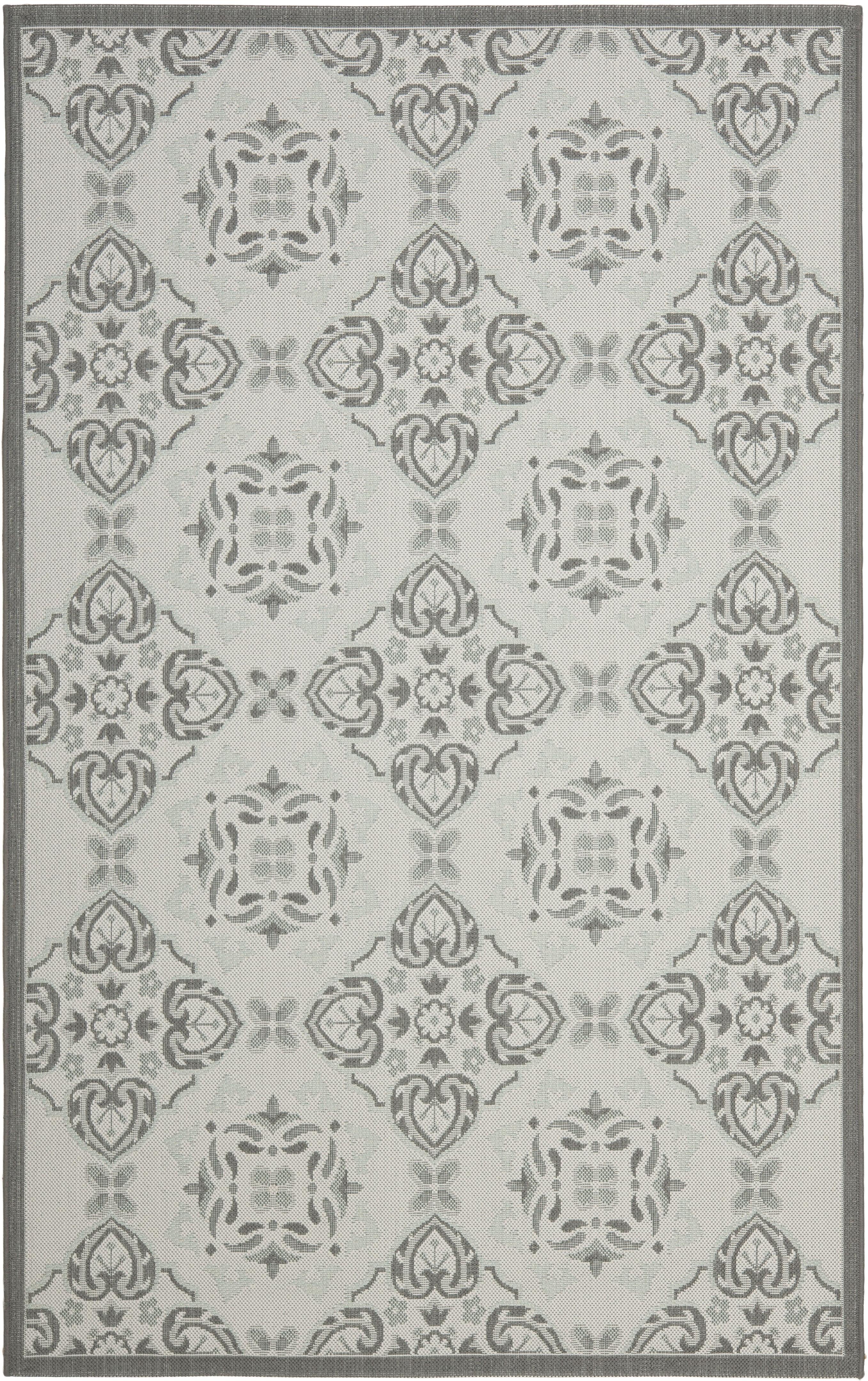 SAFAVIEH Courtyard Louis Geometric Indoor/Outdoor Area Rug, Light Grey/Anthracite, 5'3" x 7'7"