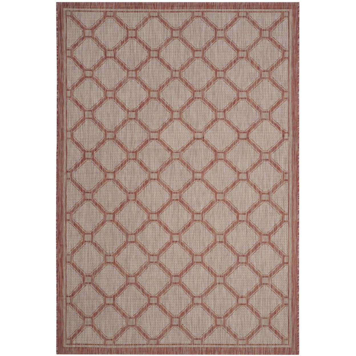 Elegant Red & Beige Rectangular Easy-Care Outdoor Rug