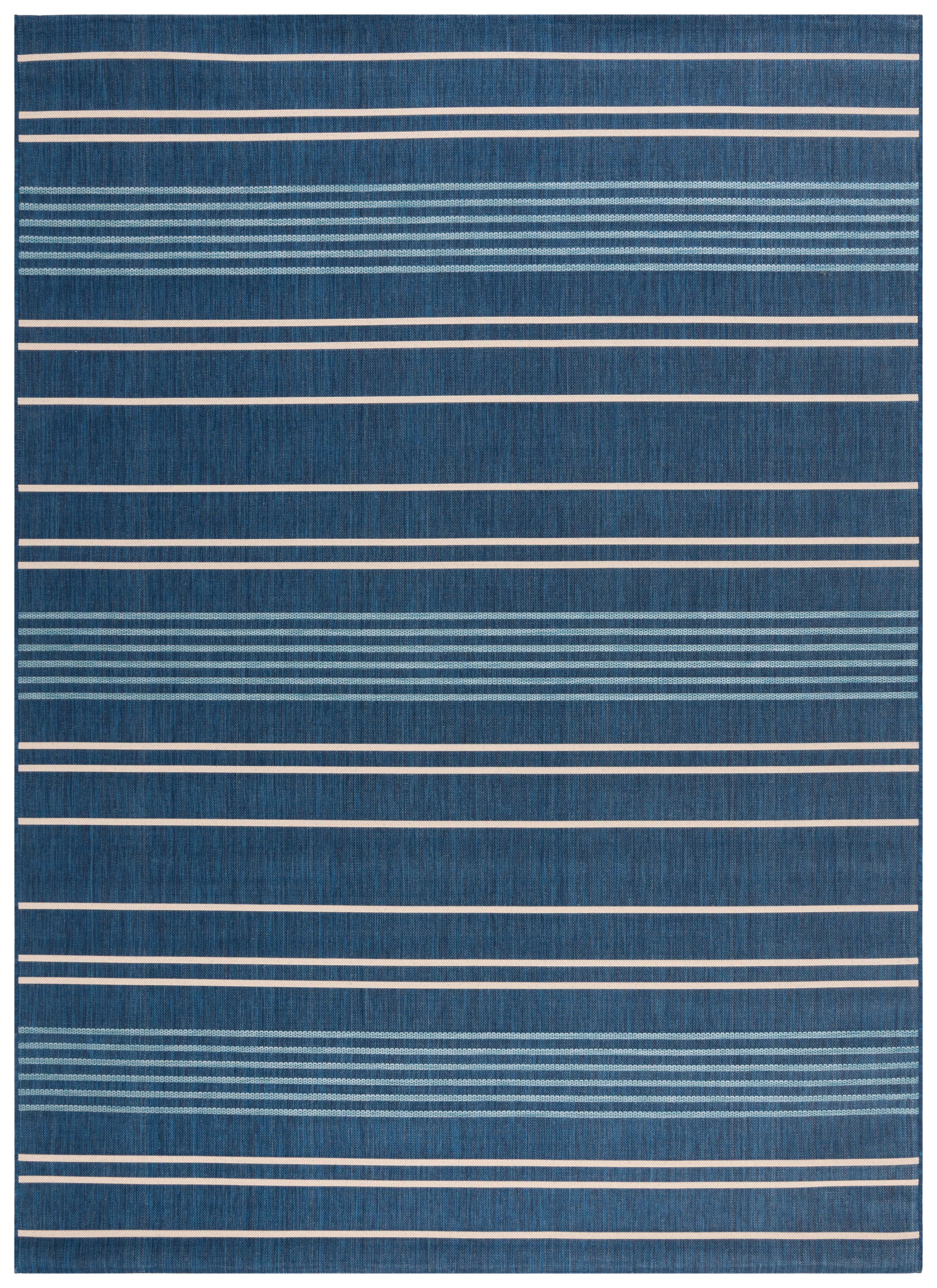 Navy and Blue Striped Rectangular Synthetic Indoor/Outdoor Rug, 8' x 11'