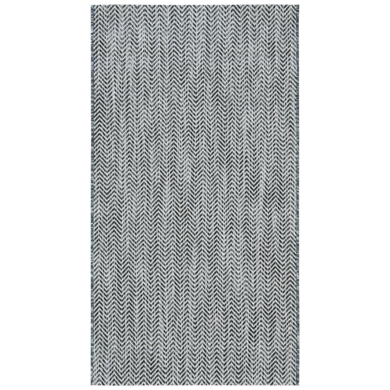 Chevron Stripes Black/Beige Synthetic Reversible Area Rug, 2'7" x 5'