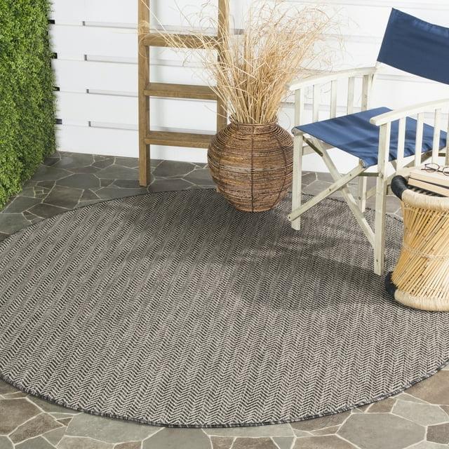 Courtyard CY8022 Power Loomed Indoor and Outdoor Area Rug - Black/Beige - 5'3" Round - Safavieh